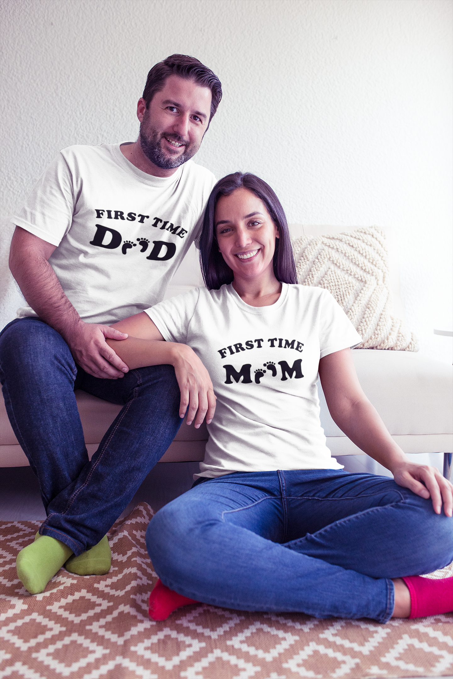 First Time Mom And First Time Dad Pregnancy Announcement Maternity Couple Half Sleeves T-Shirts -FunkyTeesClub
