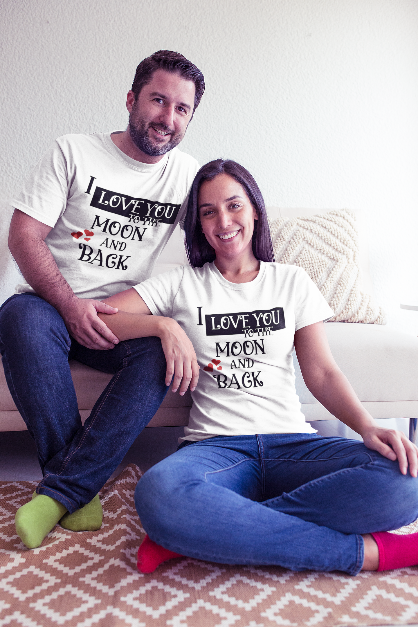 I Love U To The Moon And Back Couple Half Sleeves T-Shirts -FunkyTeesClub