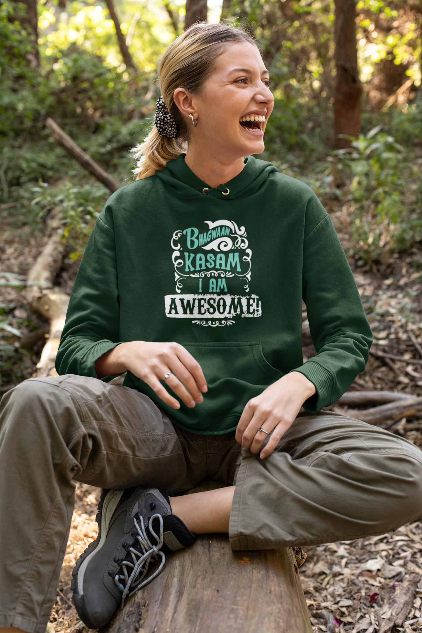 Bhagwan Kasam Desi Hoodies for Women-FunkyTeesClub