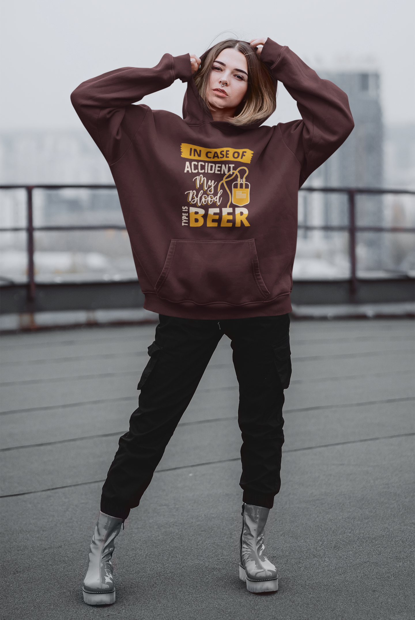 My Blood Type Is Beer Hoodies for Women-FunkyTeesClub