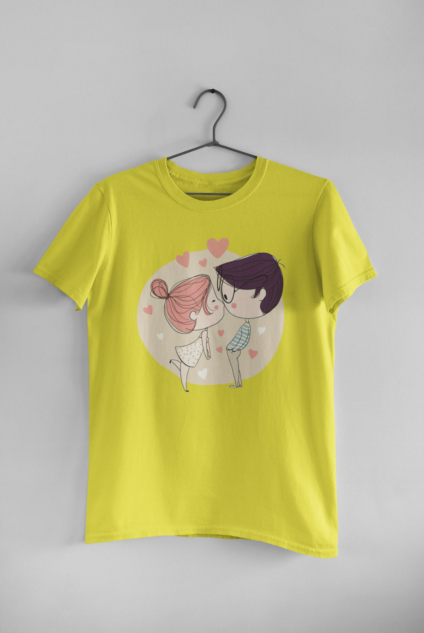 Line Art Couple Half Sleeves T-Shirts -FunkyTeesClub