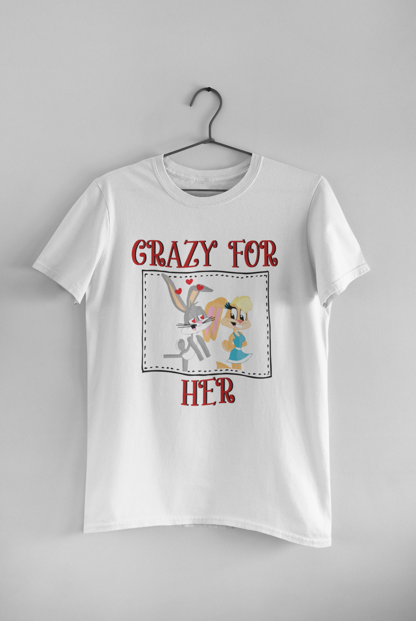 Bunny Couple Crazy For Him Her Couple Half Sleeves T-Shirts -FunkyTeesClub