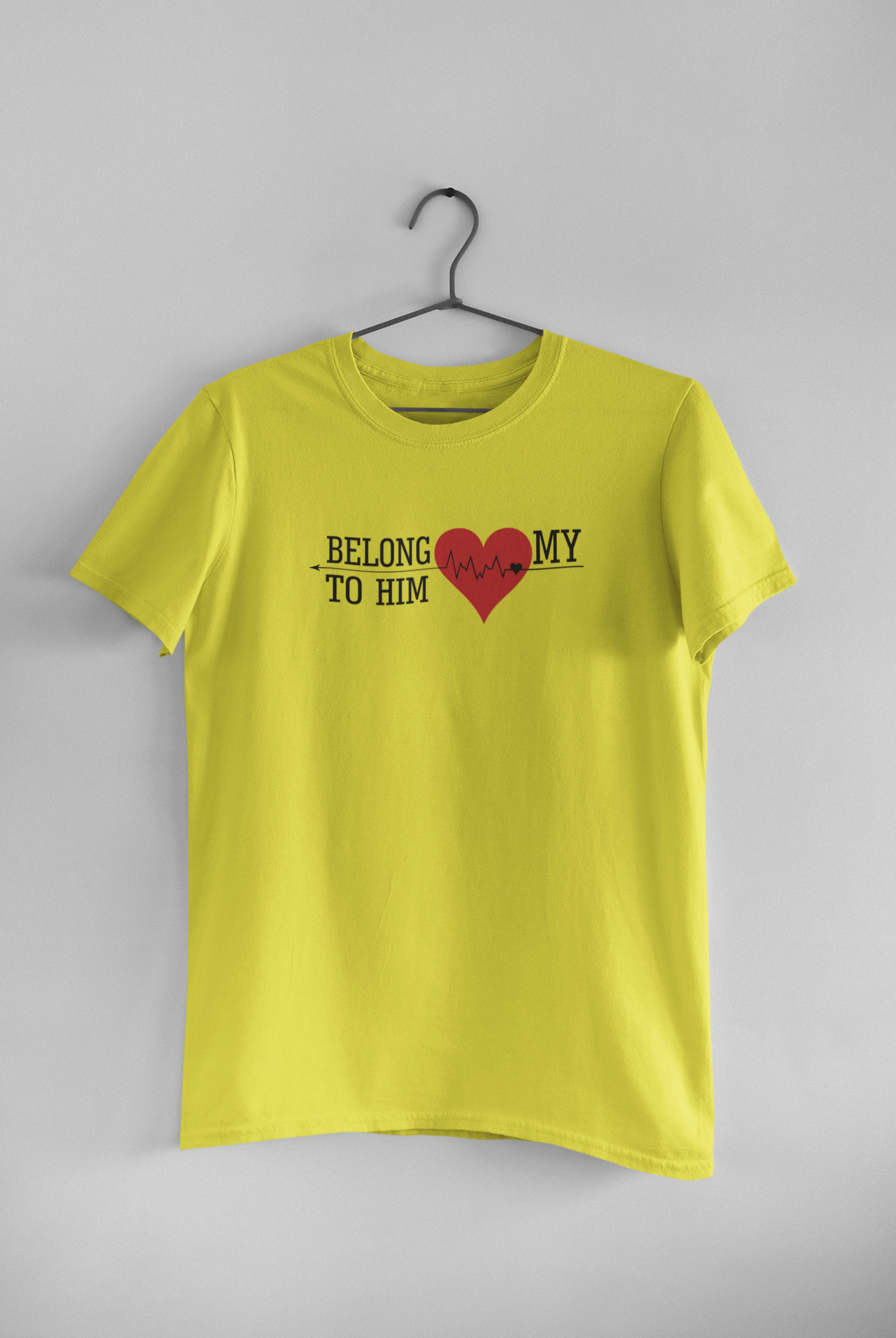 My Heart Belong To Him Her Couple Half Sleeves T-Shirts -FunkyTeesClub
