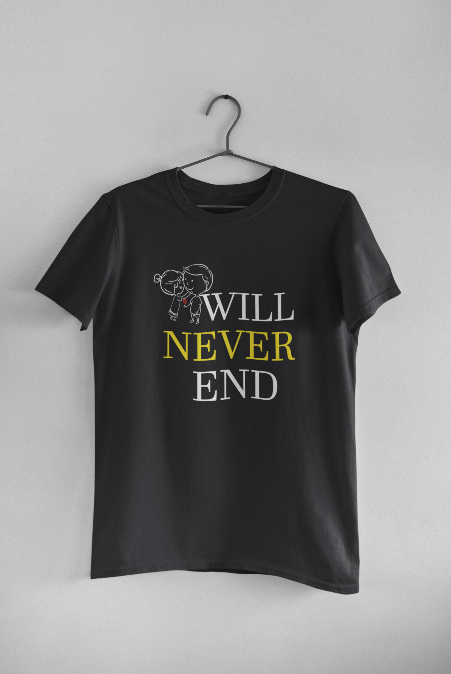 Our Love Story Will Never End Couple Half Sleeves T-Shirts -FunkyTeesClub