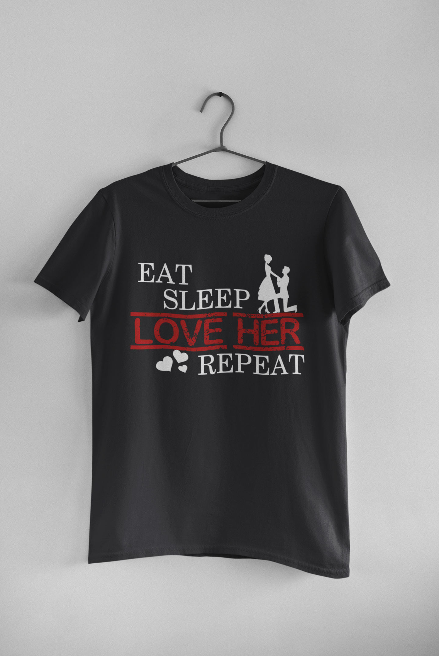 Eat Sleep Love Her Him Couple Half Sleeves T-Shirts -FunkyTeesClub