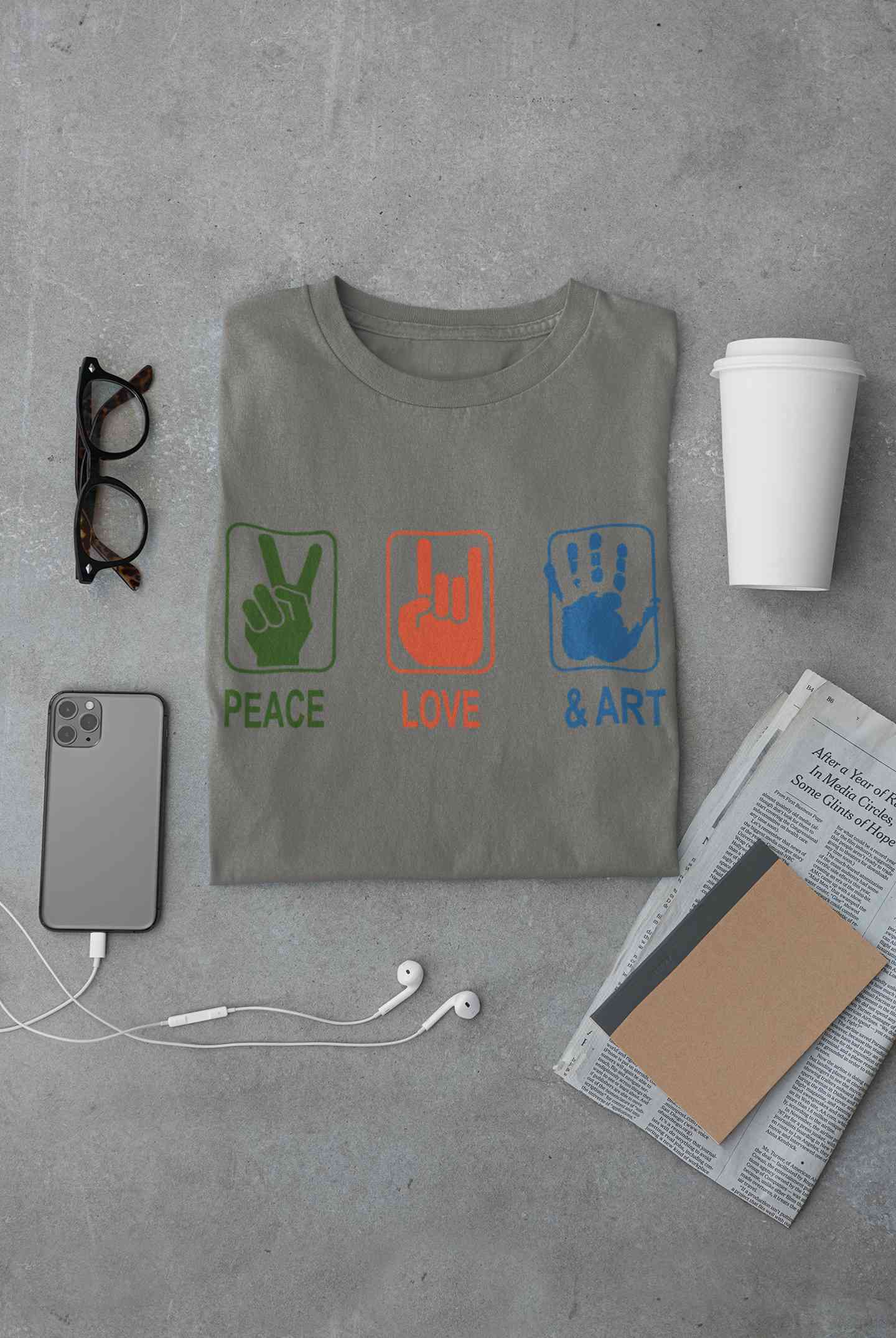 Peace Love And Art Mens Half Sleeves T-shirt- FunkyTeesClub