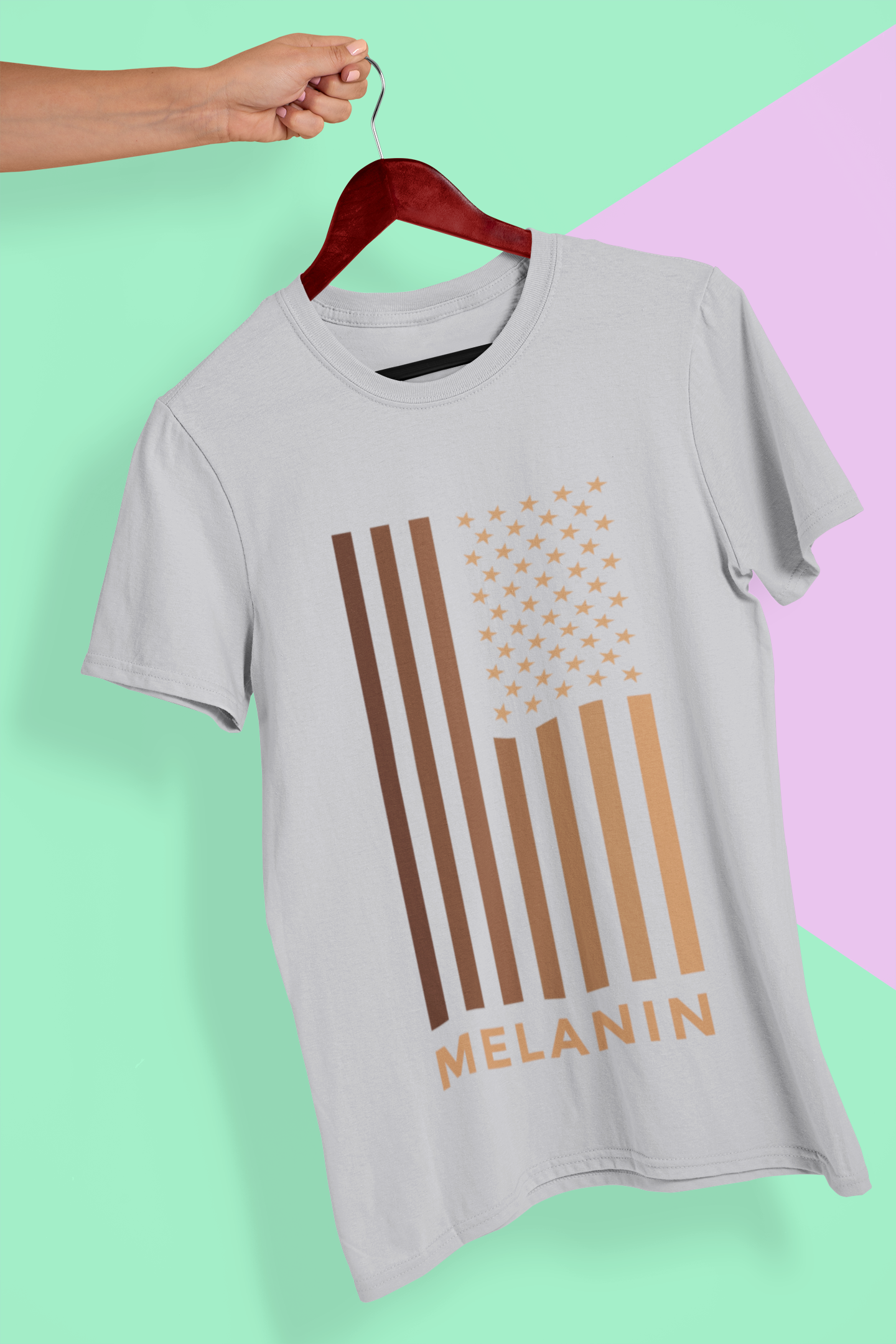 Melanin USA Flag Women Half Sleeves T-shirt- FunkyTeesClub