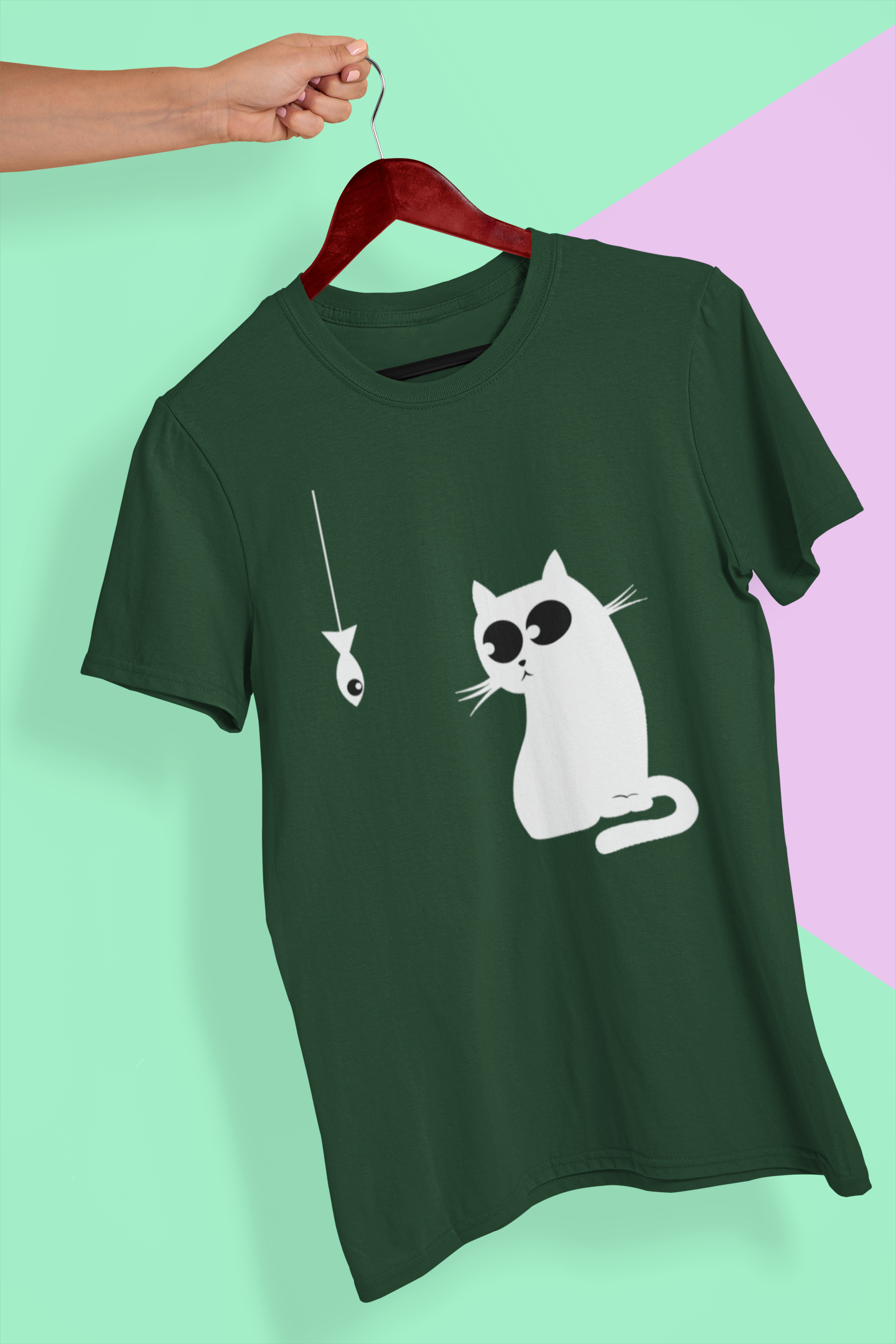 Cat Staring At Fish Women Half Sleeves T-shirt- FunkyTeesClub
