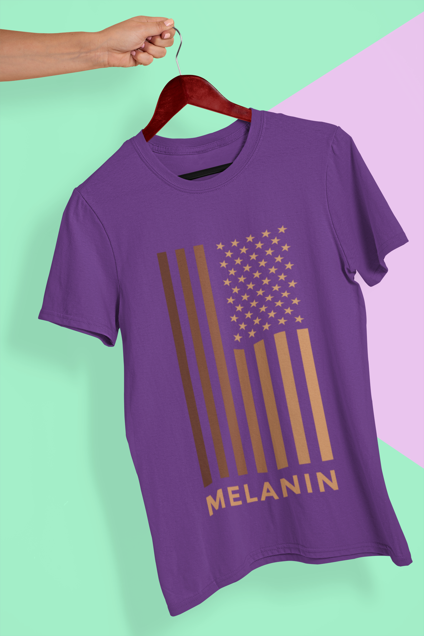 Melanin USA Flag Women Half Sleeves T-shirt- FunkyTeesClub