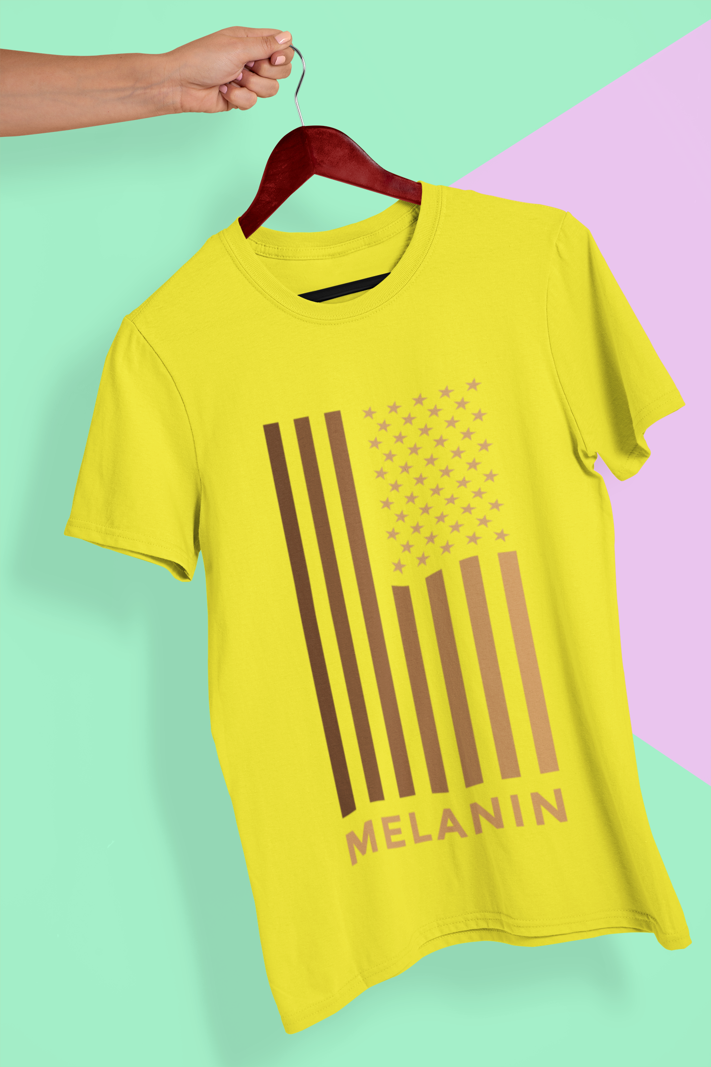 Melanin USA Flag Women Half Sleeves T-shirt- FunkyTeesClub