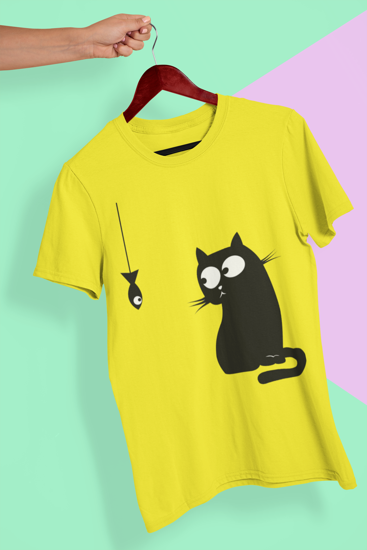 Cat Staring At Fish Women Half Sleeves T-shirt- FunkyTeesClub