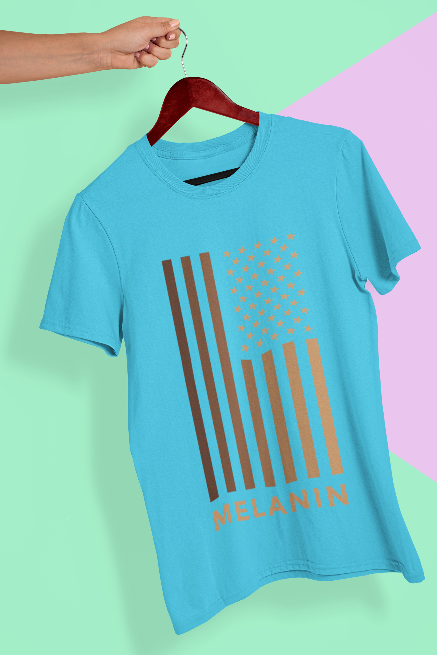 Melanin USA Flag Women Half Sleeves T-shirt- FunkyTeesClub