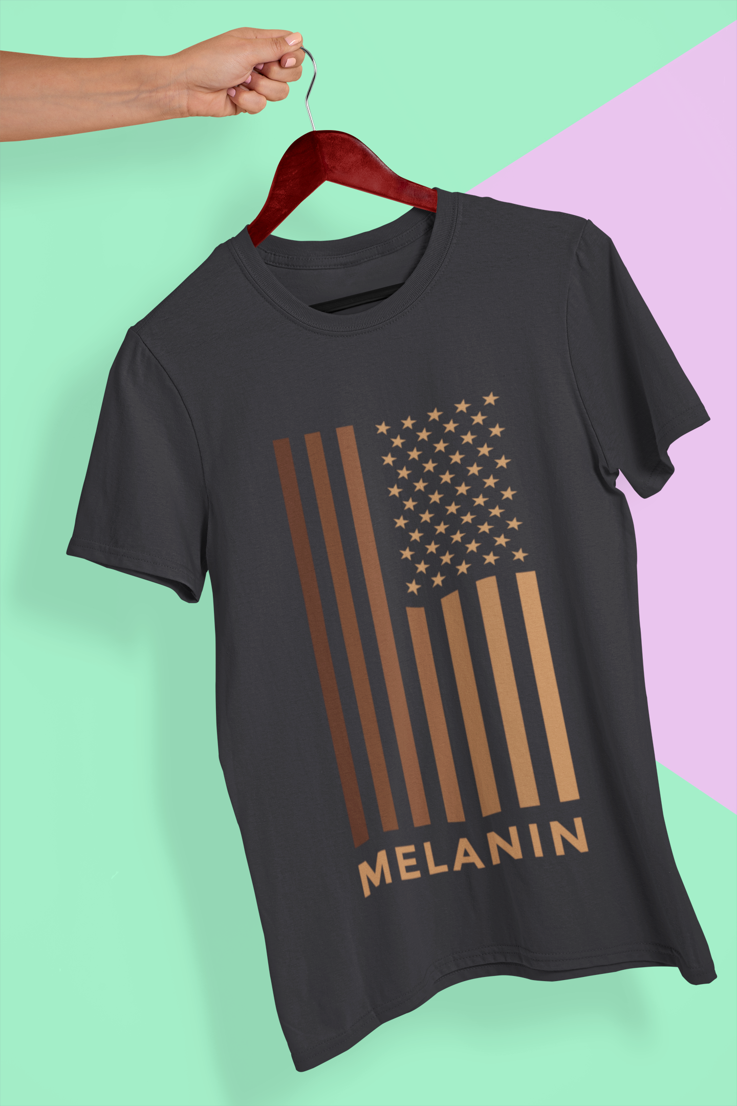 Melanin USA Flag Women Half Sleeves T-shirt- FunkyTeesClub