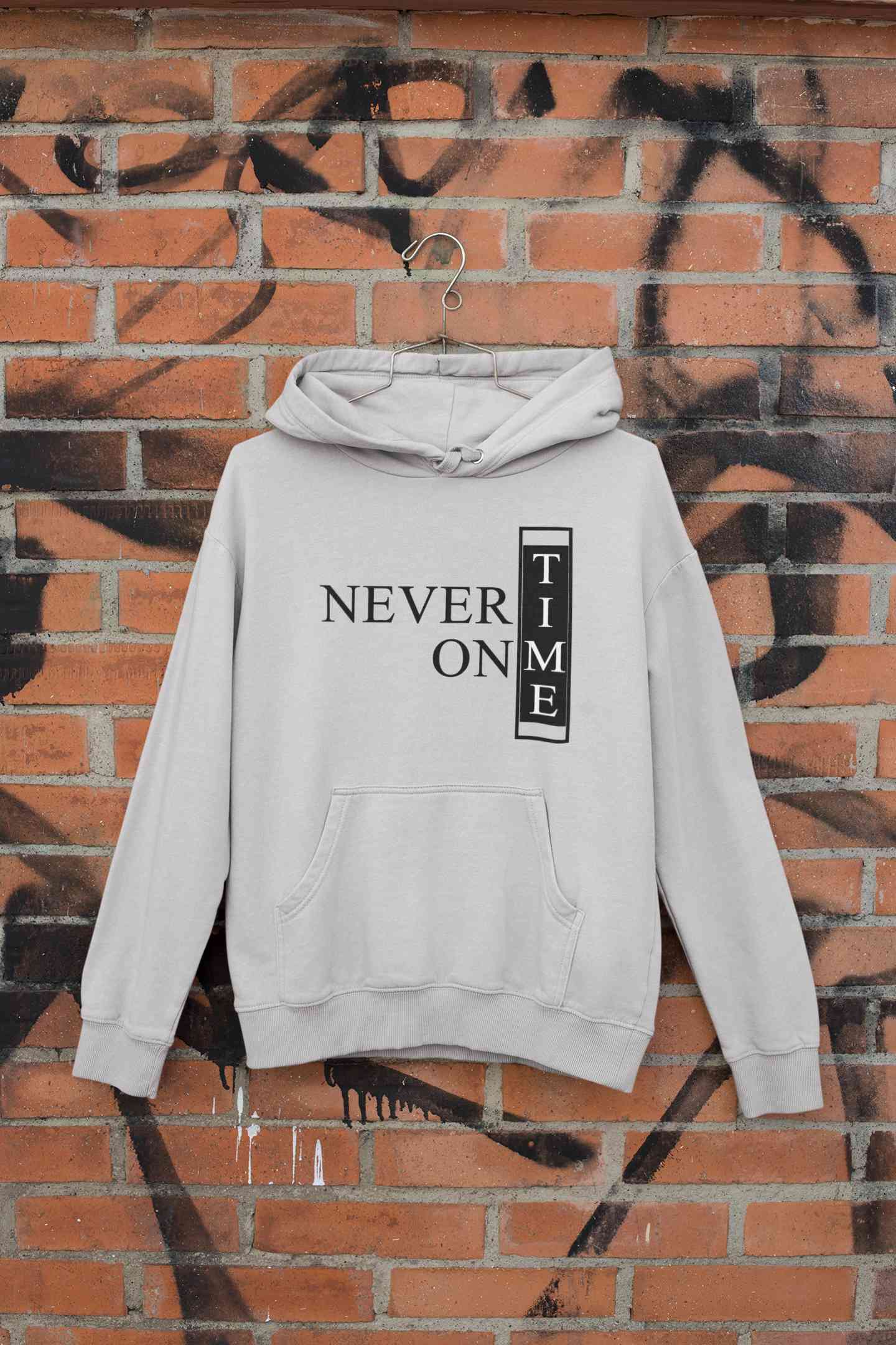 Never On Time Typography Hoodies for Women-FunkyTeesClub