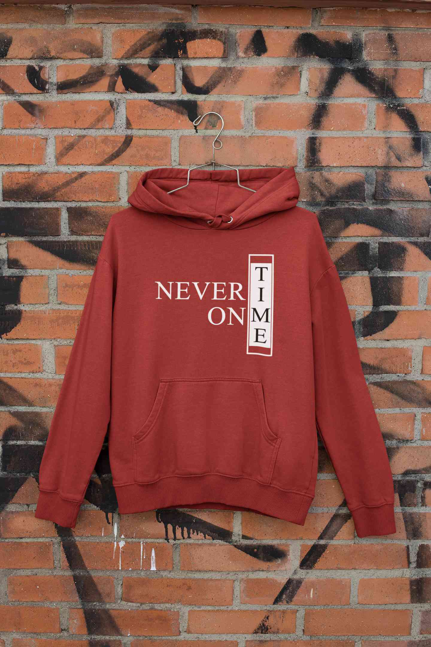 Never On Time Typography Hoodies for Women-FunkyTeesClub