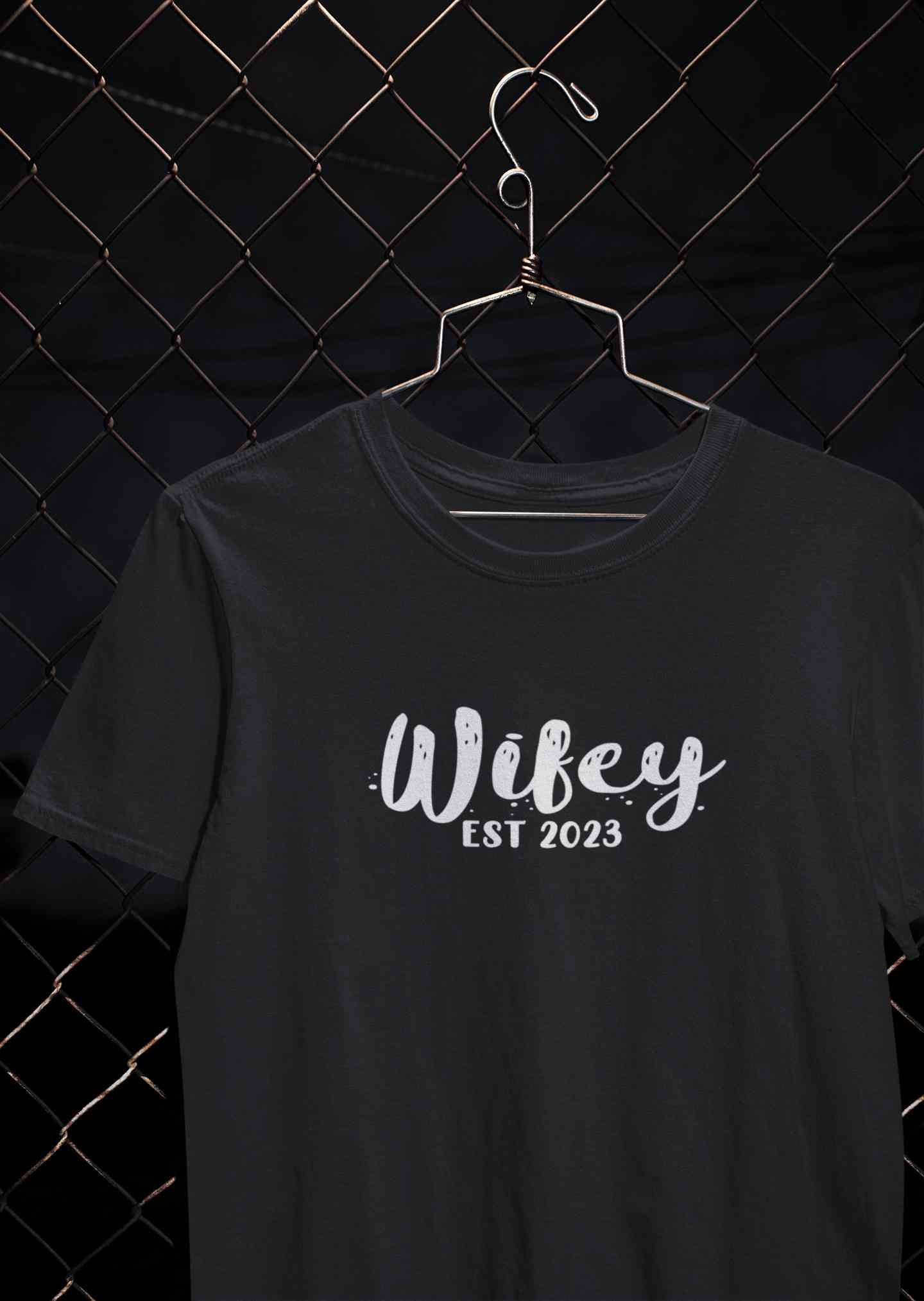 Hubby Wifey Est 2023 Couple Half Sleeves T-Shirts -FunkyTeesClub