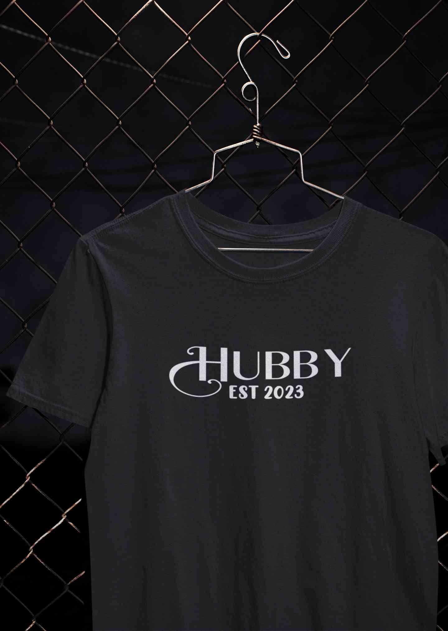 Hubby Wifey Est 2023 Couple Half Sleeves T-Shirts -FunkyTeesClub