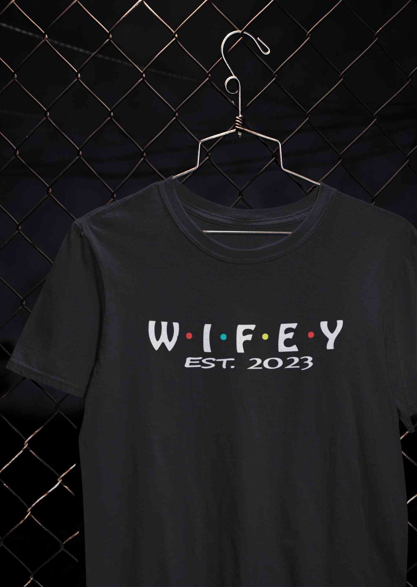 Hubby Wifey Est 2023 Couple Half Sleeves T-Shirts -FunkyTeesClub