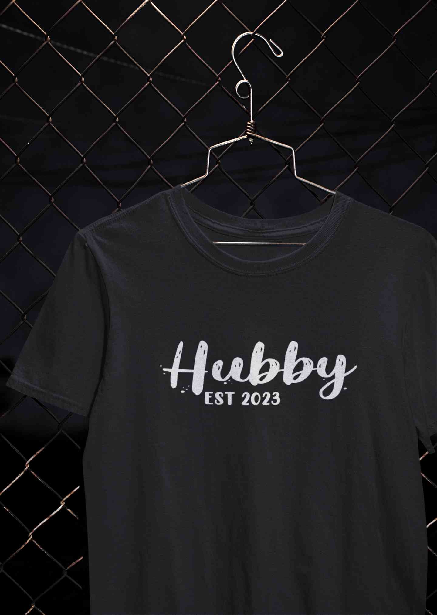 Hubby Wifey Est 2023 Couple Half Sleeves T-Shirts -FunkyTeesClub