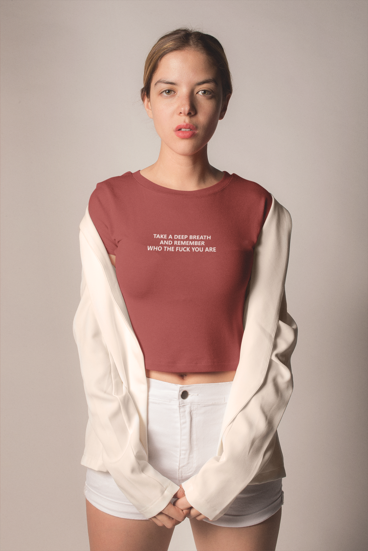 Take A Deep Breath And Remember Who The Fuck You Are Quotes Women Crop Top- FunkyTeesClub
