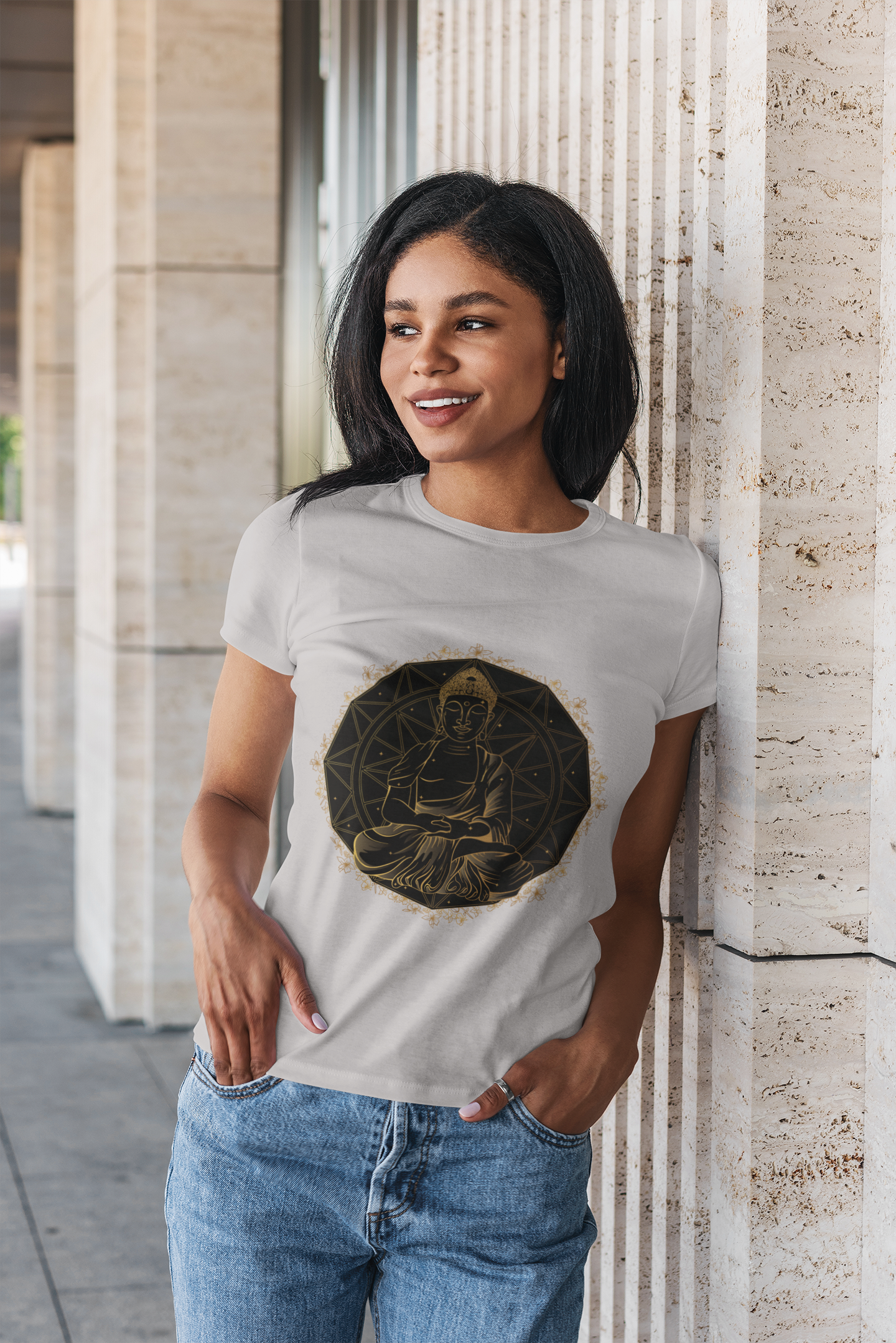 Buddha Gold Women Half Sleeves T-shirt- FunkyTeesClub