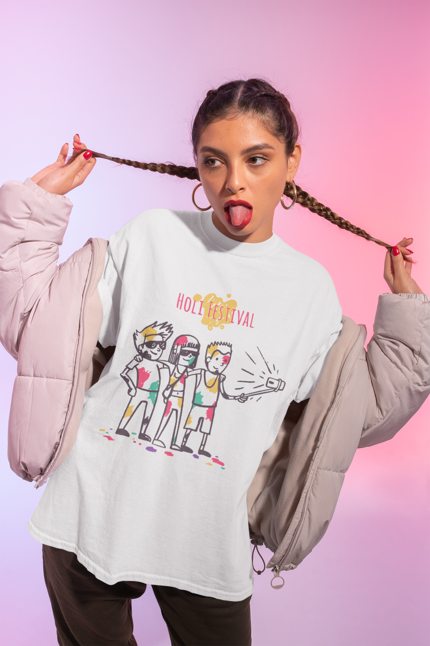 Friends Selfie Holi Women Half Sleeves T-shirt- FunkyTeesClub