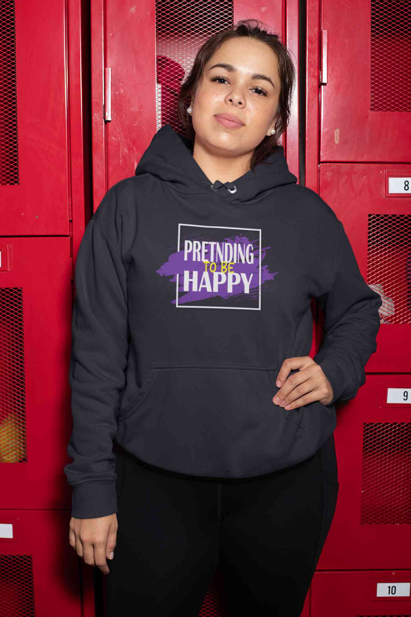 Pretending To Be Happy Hoodies for Women-FunkyTeesClub