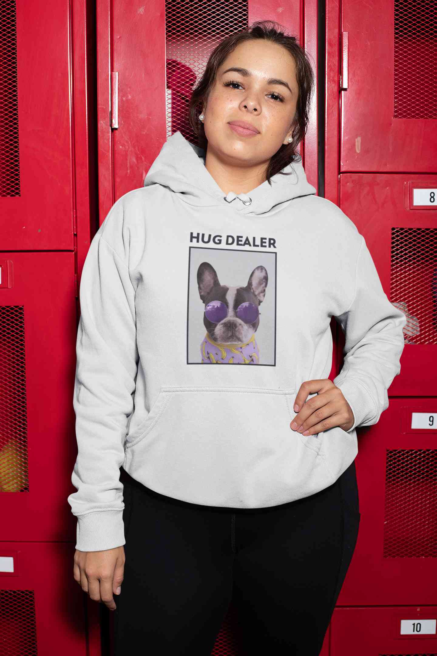 Cute Pug Hug Dealer Hoodies for Women-FunkyTeesClub