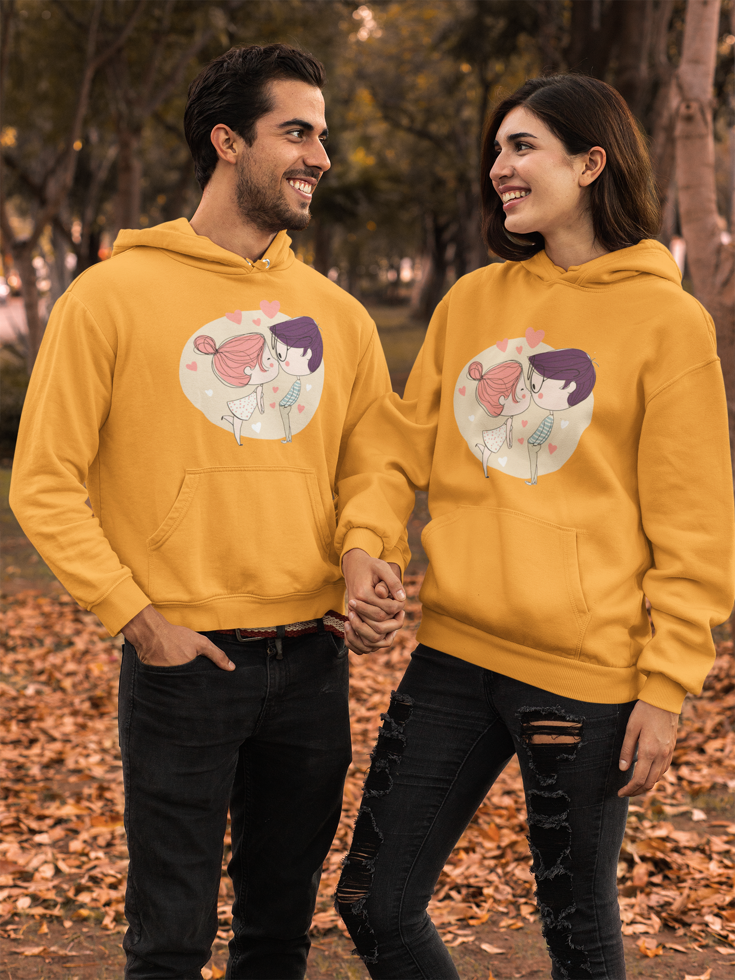 Line Art Couple Hoodie-FunkyTeesClub