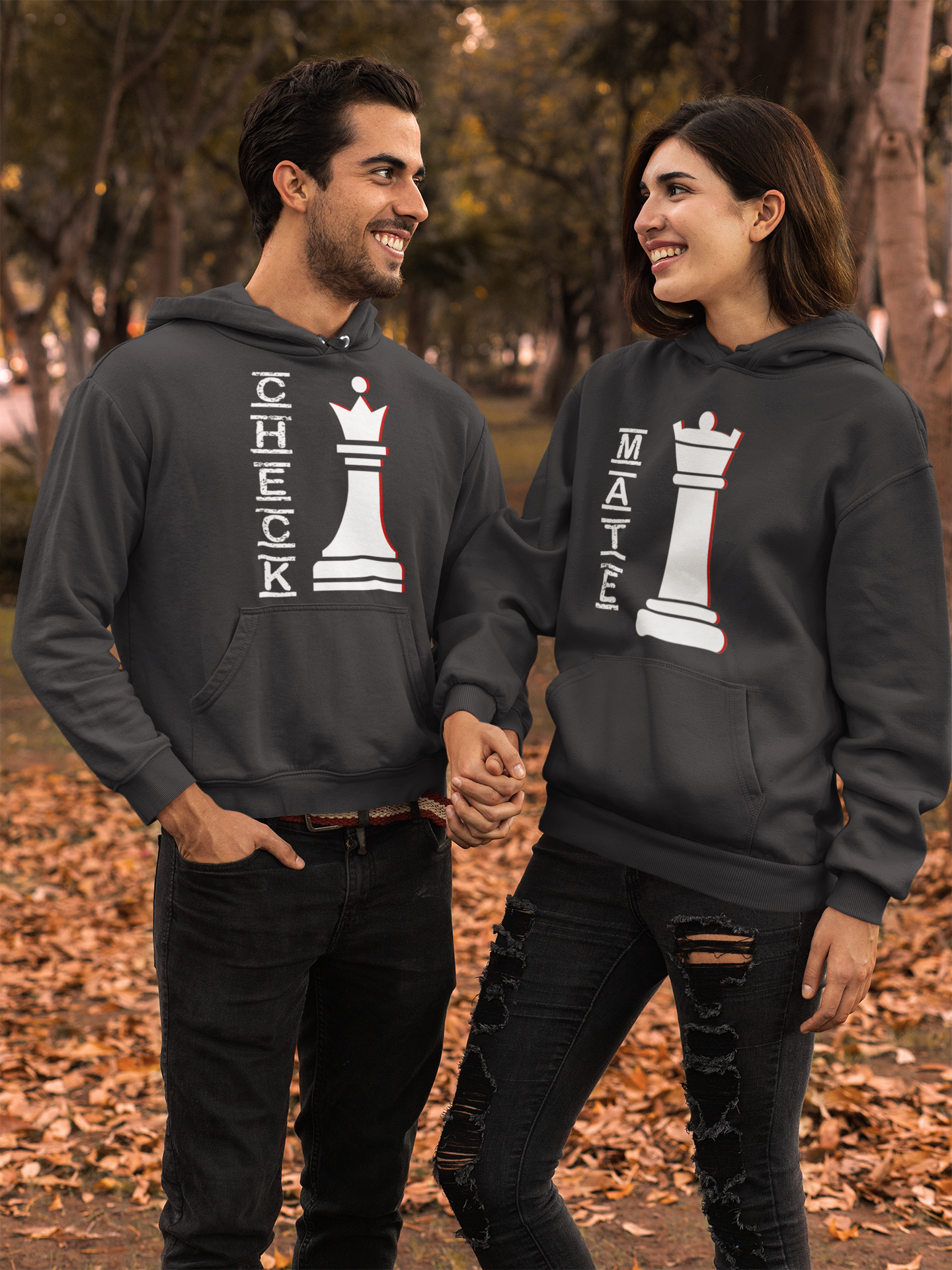 Check Mate Couple Hoodie-FunkyTeesClub