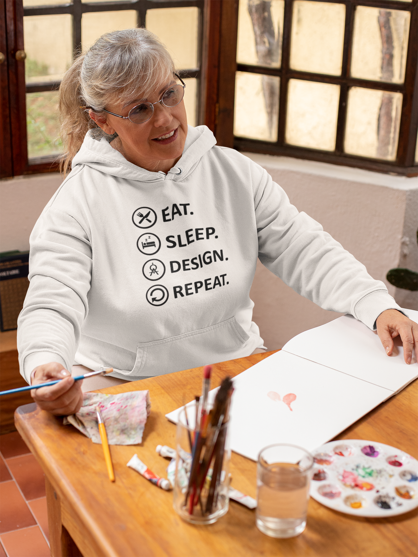 Eat Sleep Design Funny Architect Profession Hoodies for Women-FunkyTeesClub
