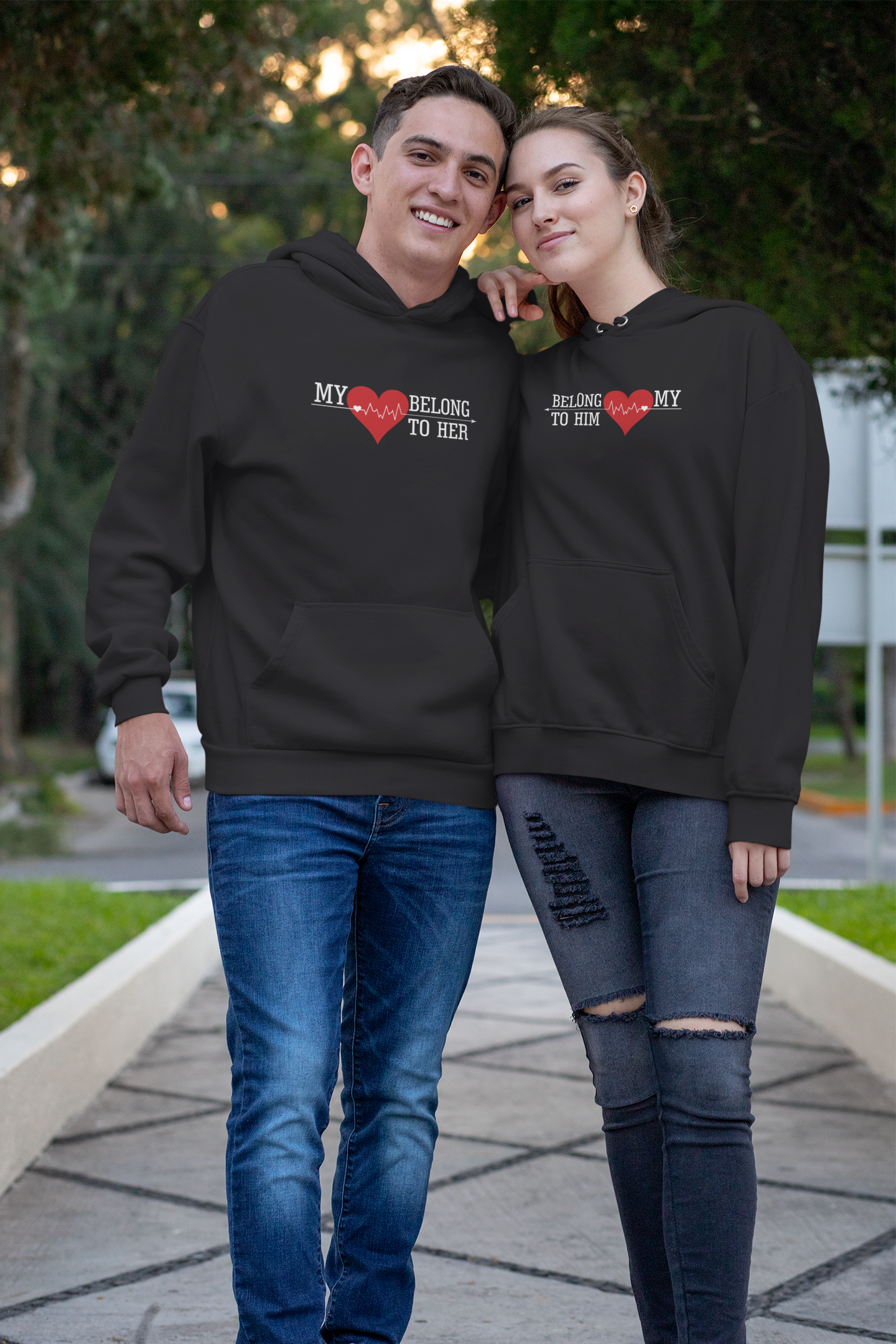 My Heart Belong To Him Her Couple Hoodie-FunkyTeesClub