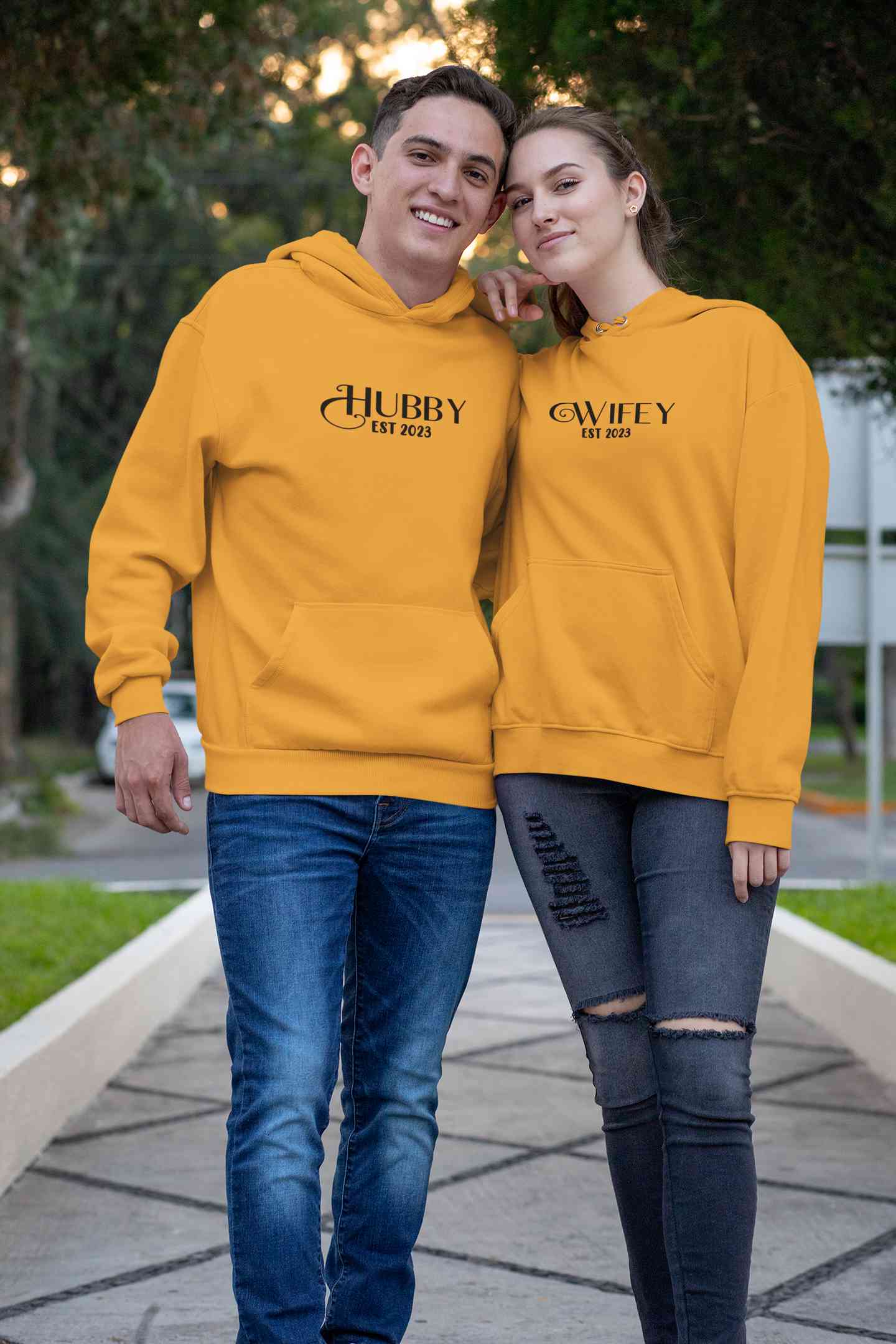 Hubby Wifey Est 2023 Couple Hoodie-FunkyTeesClub