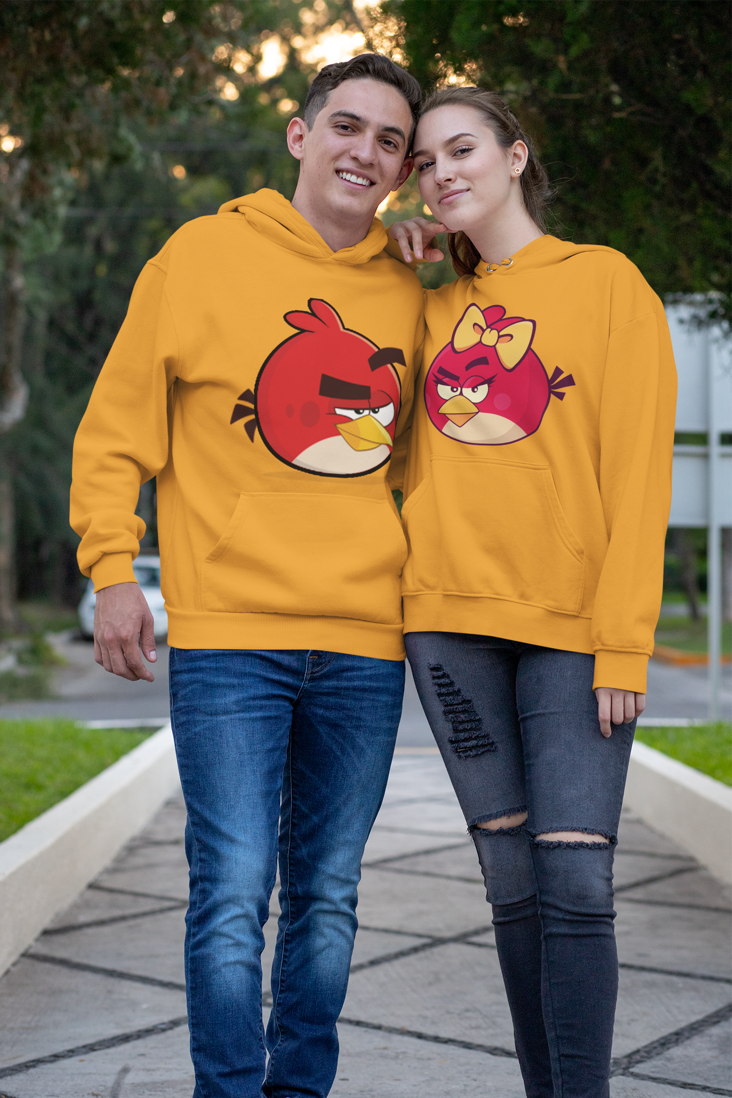 Angry Bird Couple Hoodie-FunkyTeesClub