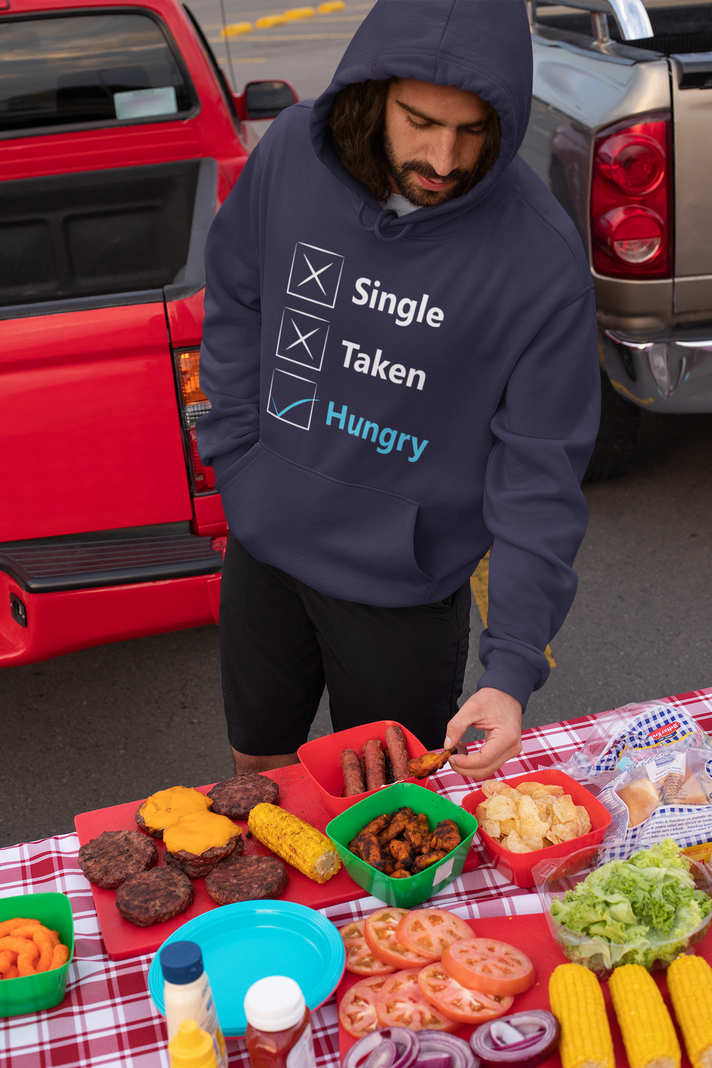 Single Taken Hungry Foodie Men Hoodies-FunkyTeesClub
