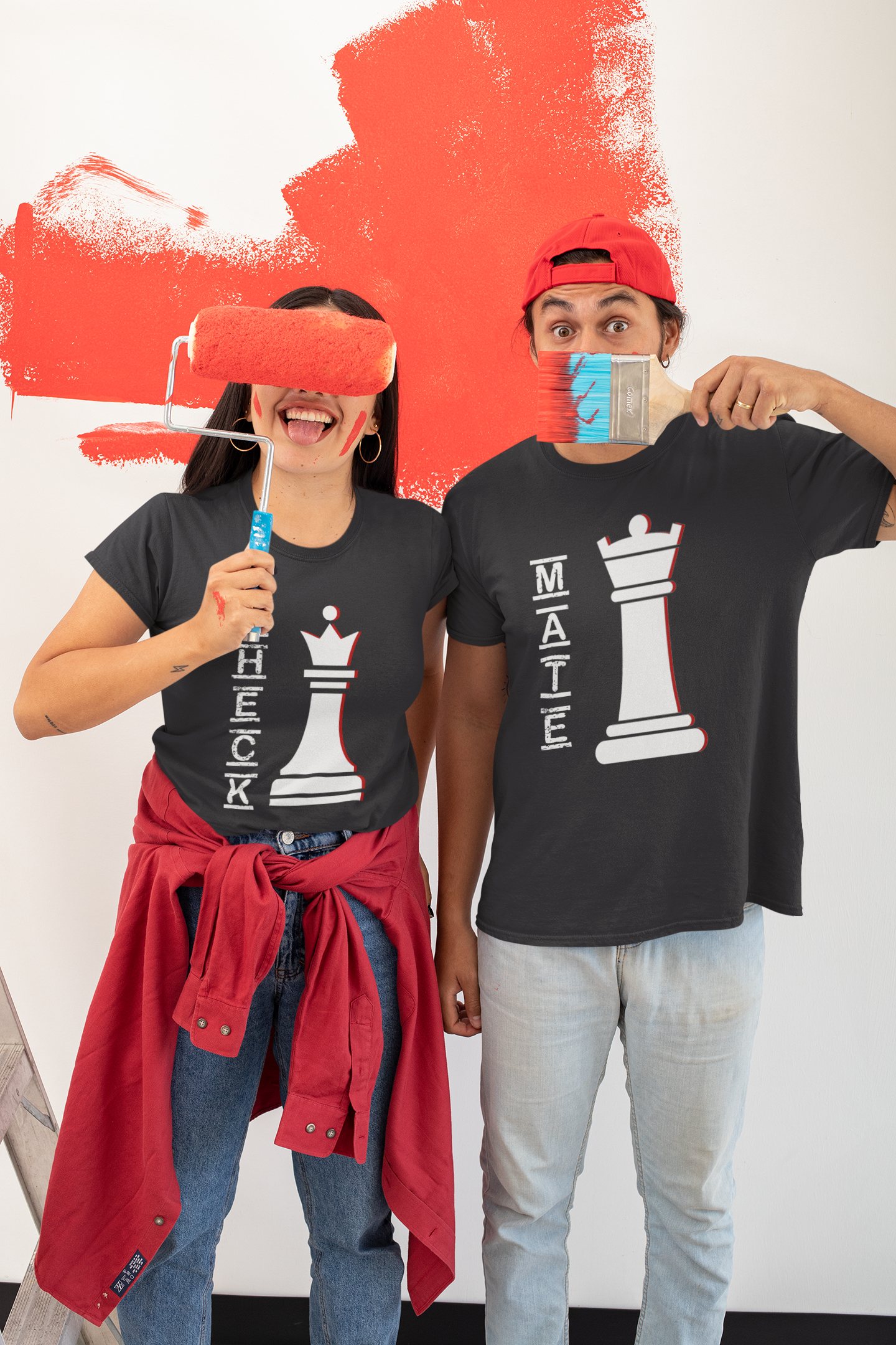 Check Mate Couple Half Sleeves T-Shirts -FunkyTeesClub