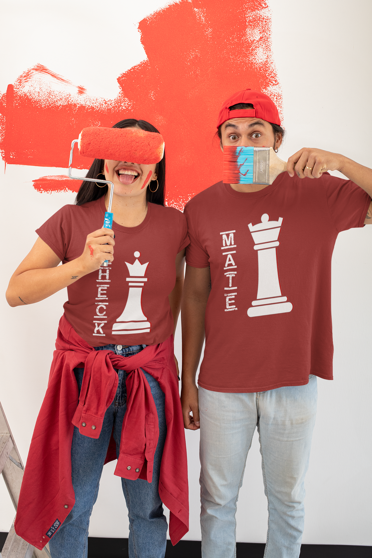 Check Mate Couple Half Sleeves T-Shirts -FunkyTeesClub