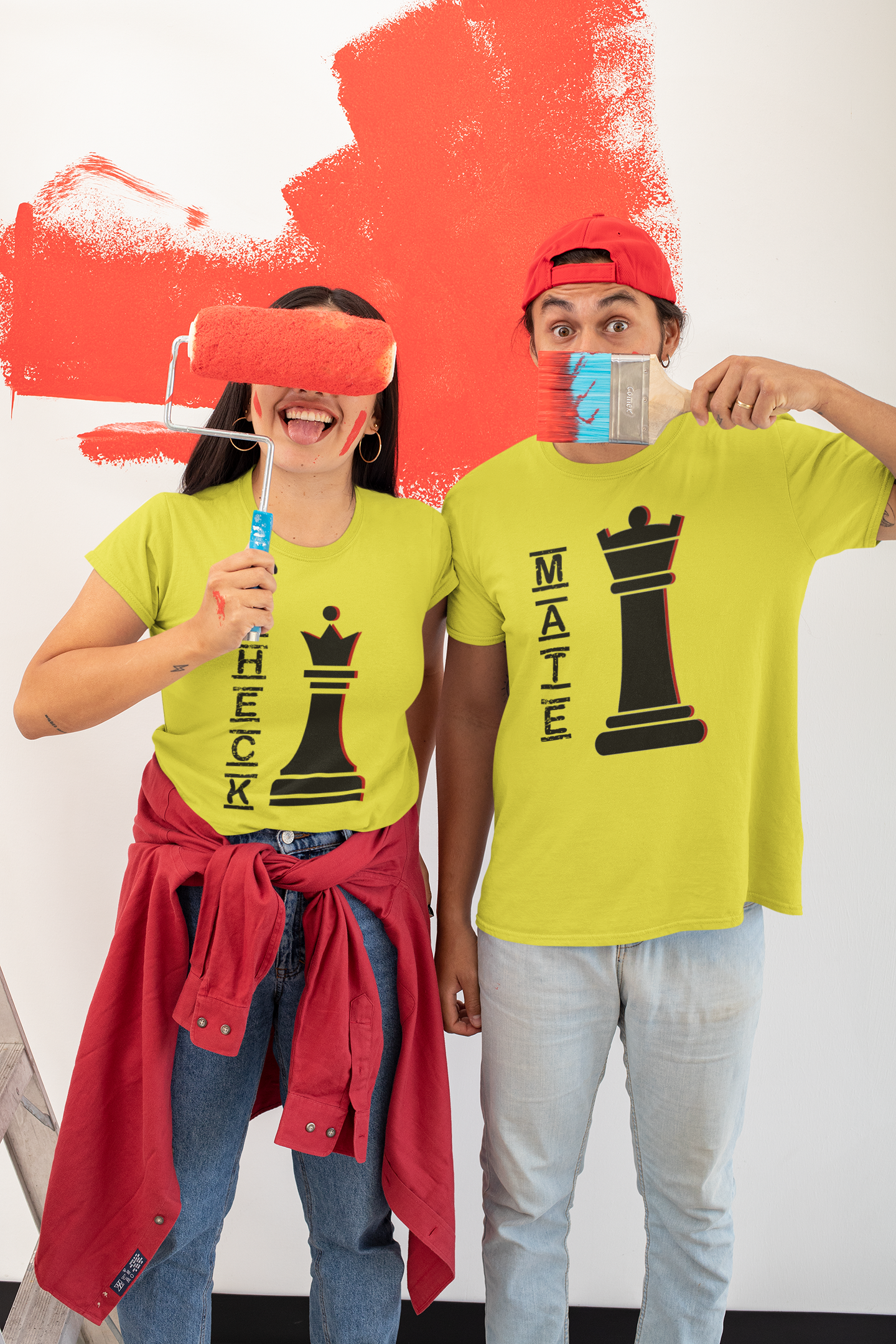 Check Mate Couple Half Sleeves T-Shirts -FunkyTeesClub