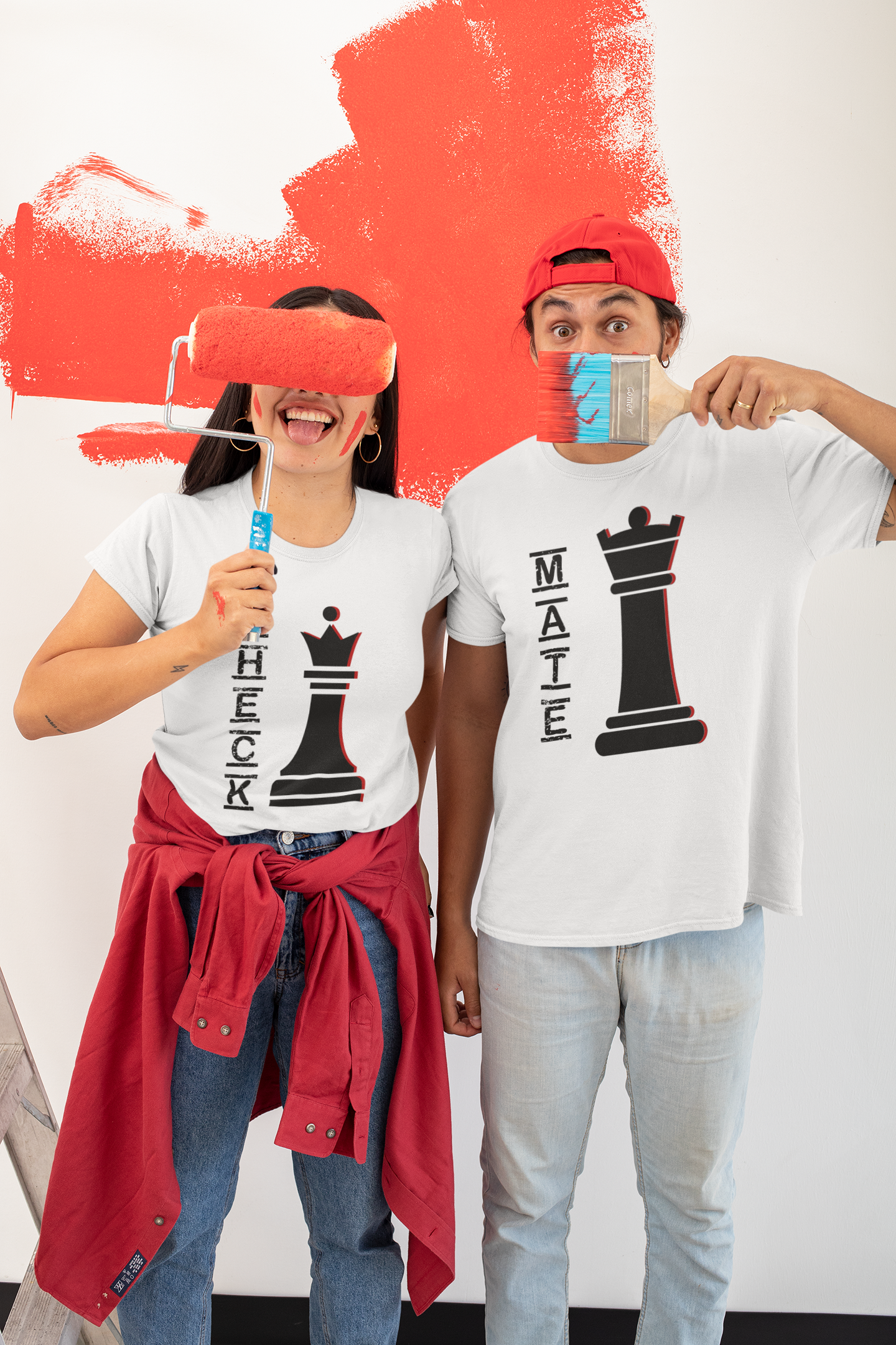 Check Mate Couple Half Sleeves T-Shirts -FunkyTeesClub
