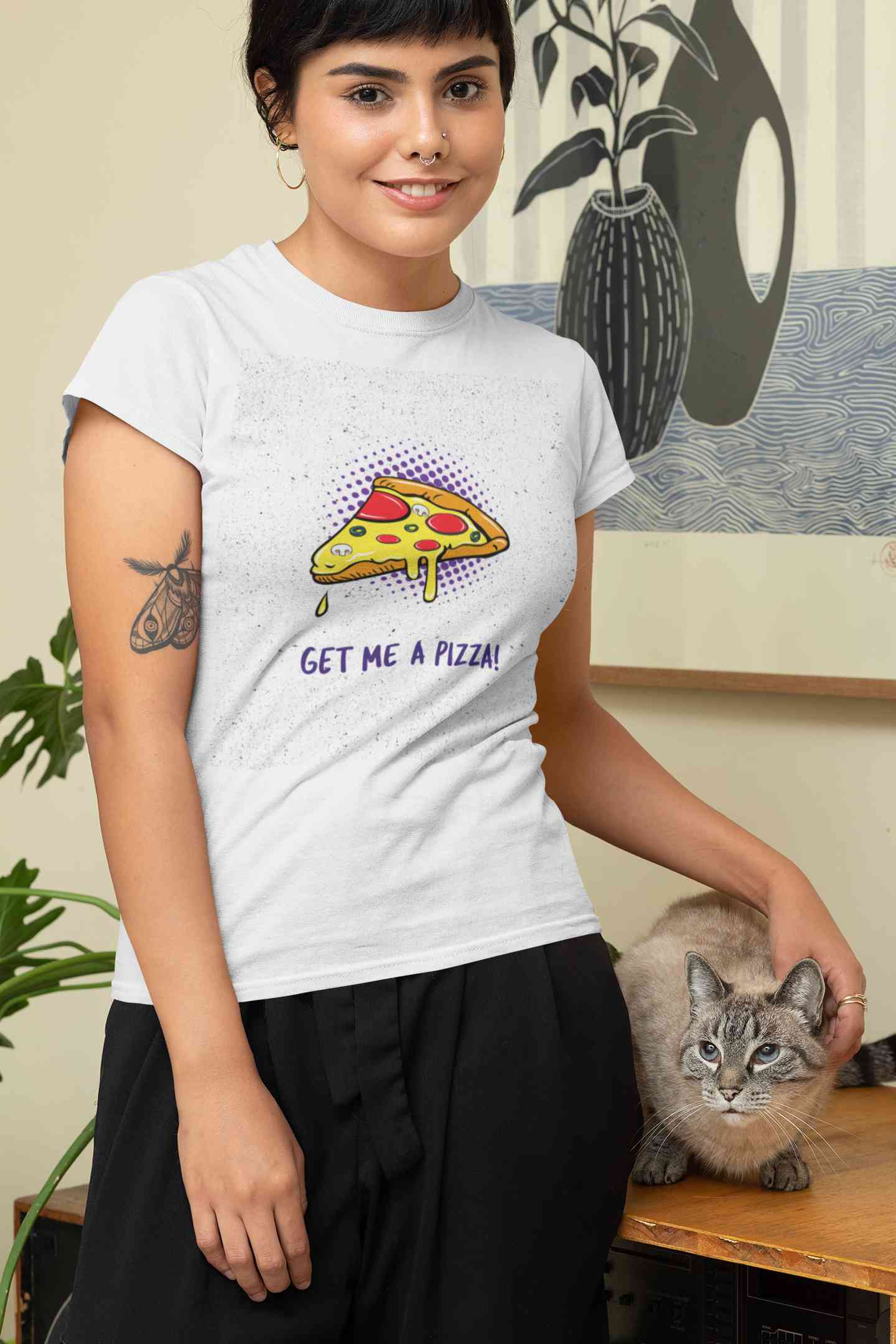 Get Me A Pizza Women Half Sleeves T-shirt- FunkyTeesClub