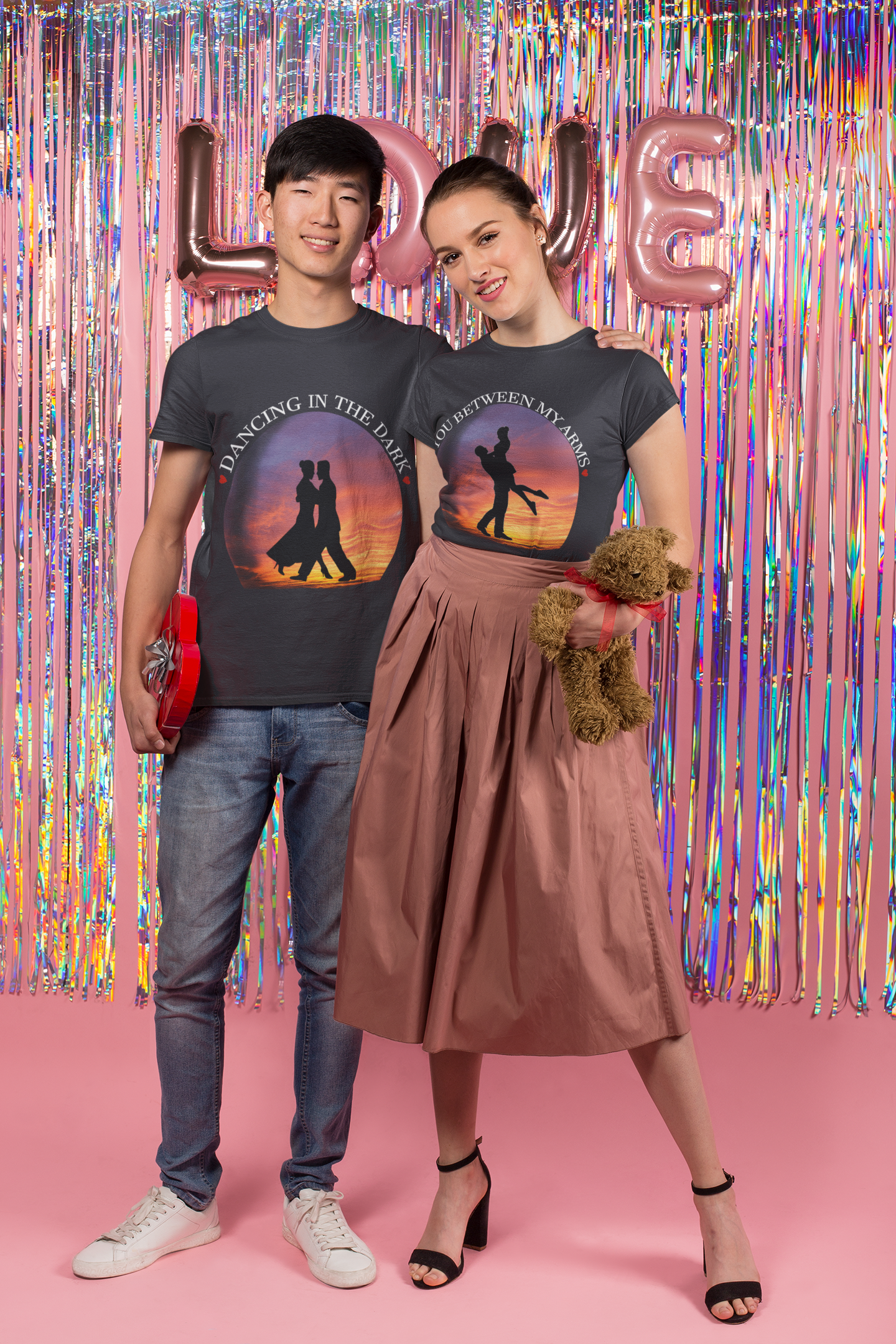 Dancing In The Dark You Between My Arms Couple Half Sleeves T-Shirts -FunkyTeesClub