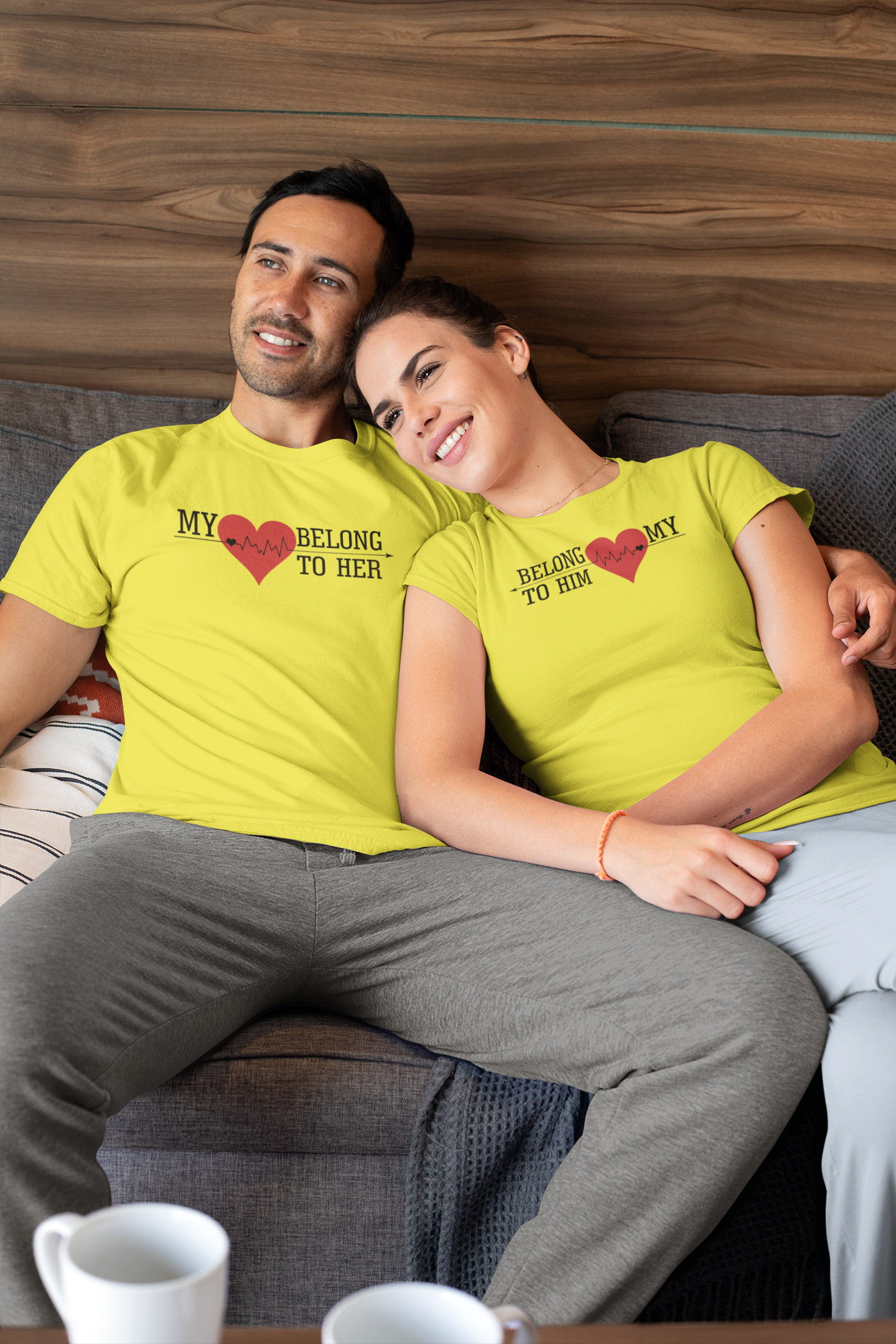 My Heart Belong To Him Her Couple Half Sleeves T-Shirts -FunkyTeesClub