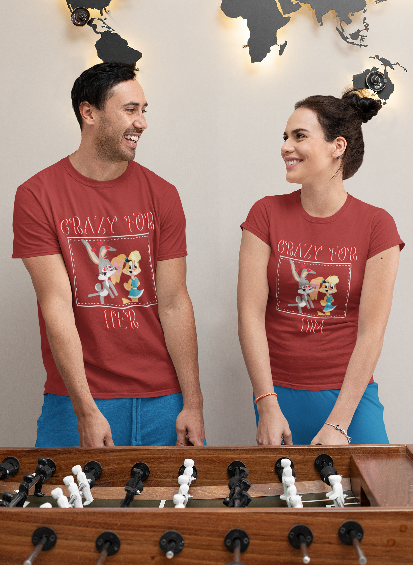Bunny Couple Crazy For Him Her Couple Half Sleeves T-Shirts -FunkyTeesClub