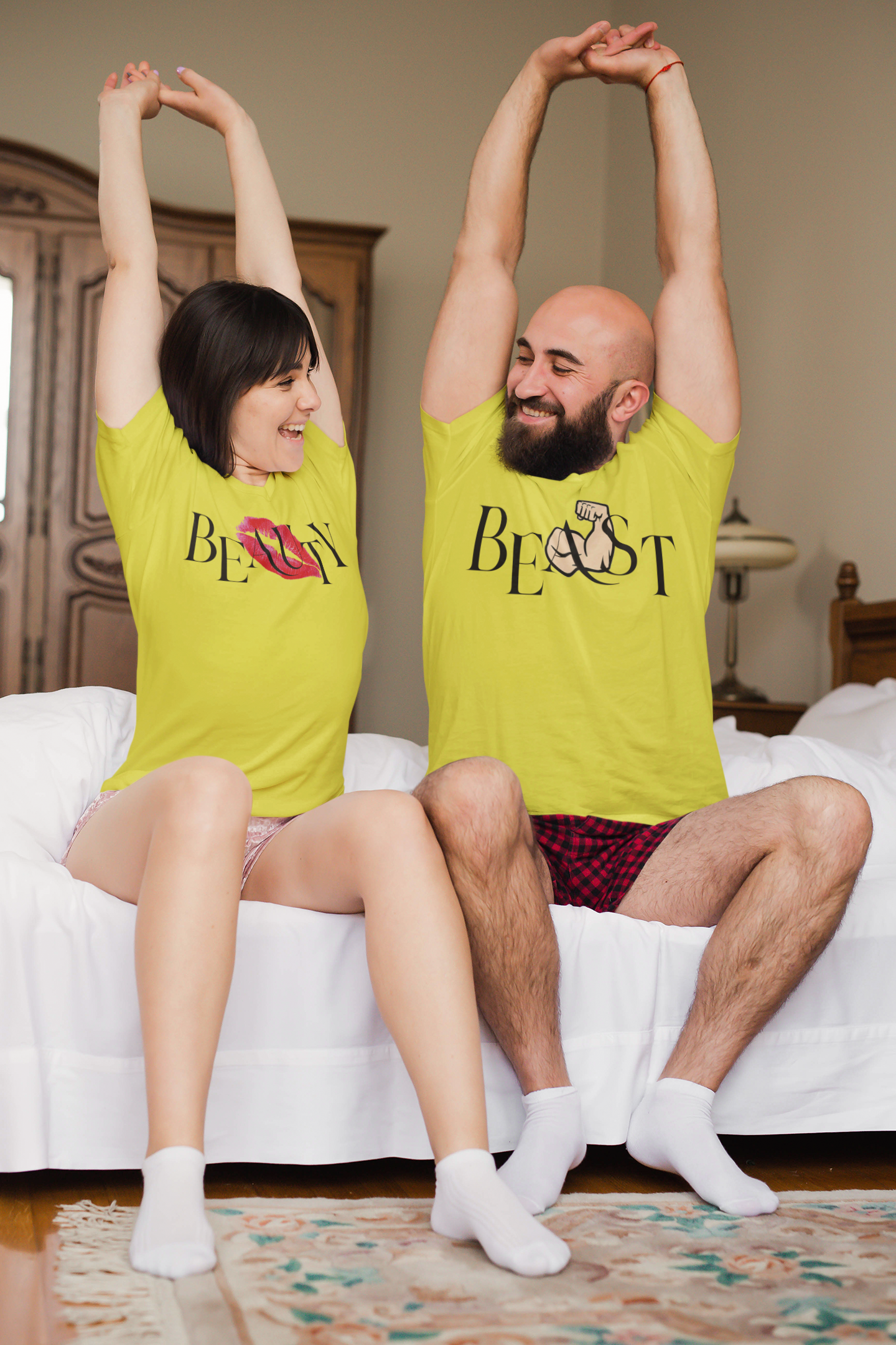 Beauty Beast Couple Half Sleeves T-Shirts -FunkyTeesClub