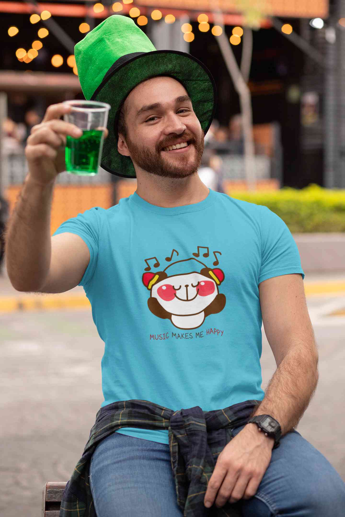 Music Makes Me Happy Mens Half Sleeves T-shirt- FunkyTeesClub