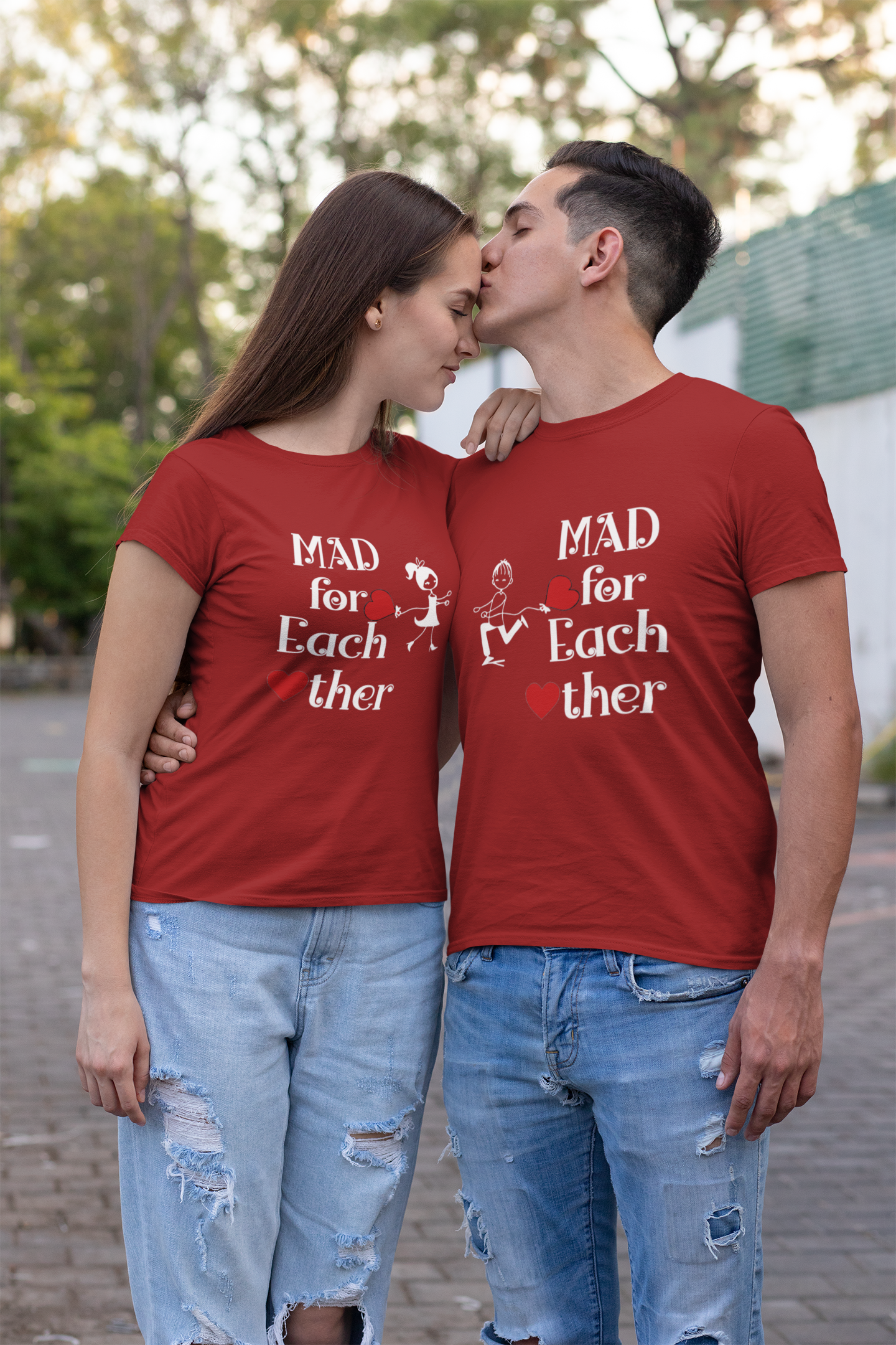 Mad For Each Other Couple Half Sleeves T-Shirts -FunkyTeesClub