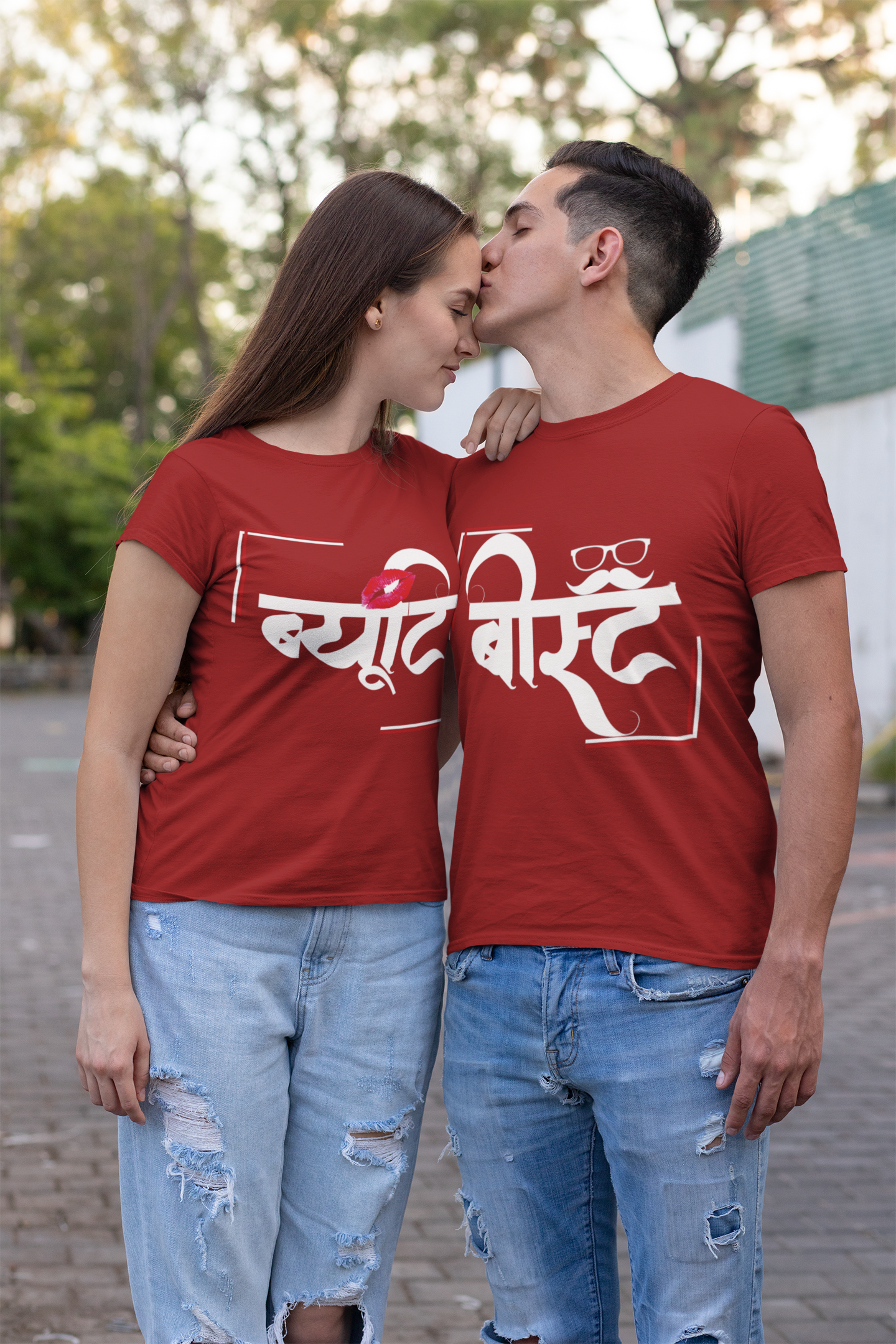 Beauty Beast Couple Half Sleeves T-Shirts -FunkyTeesClub