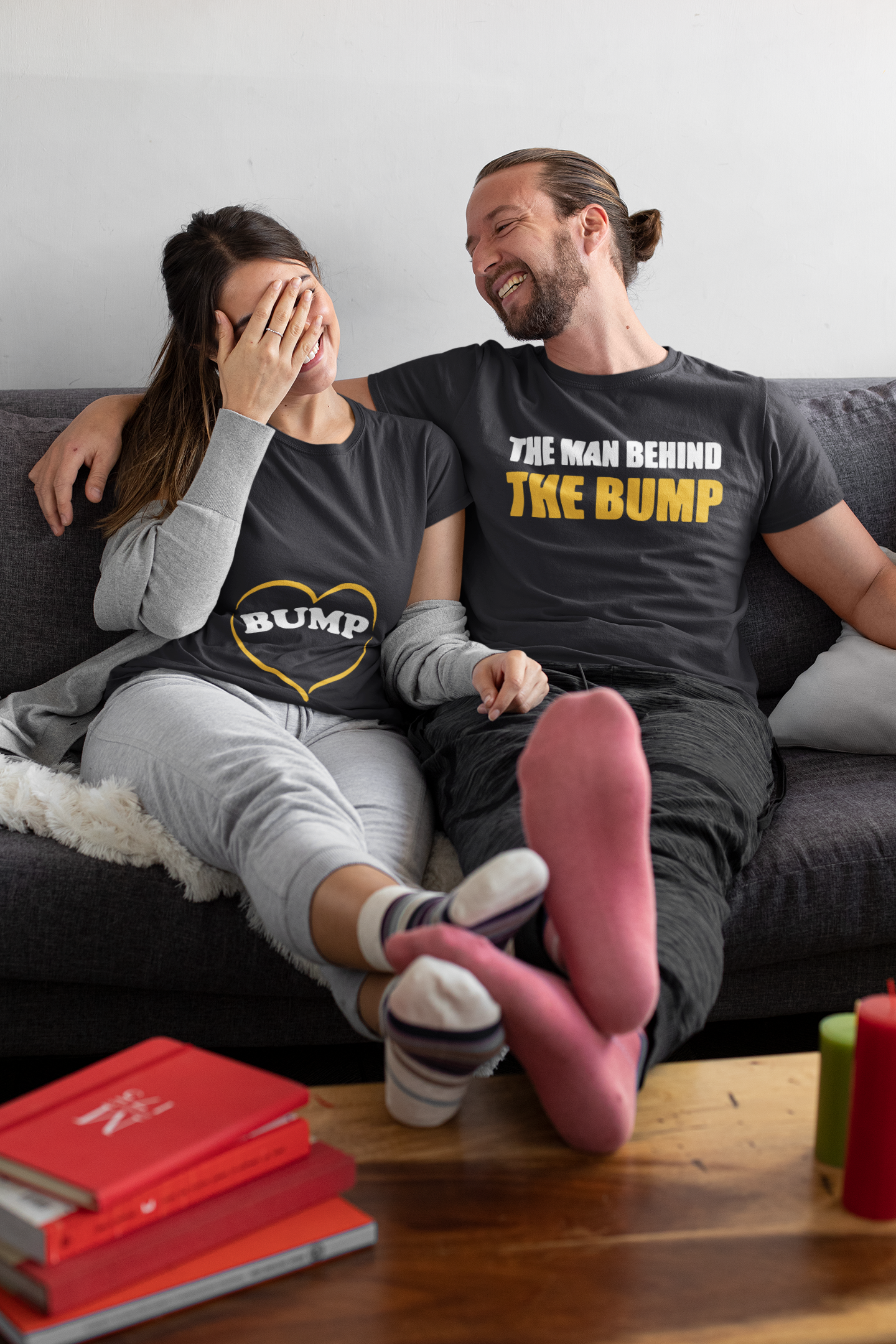 Man Behind The Bump Maternity Couple Half Sleeves T-Shirts -FunkyTeesClub