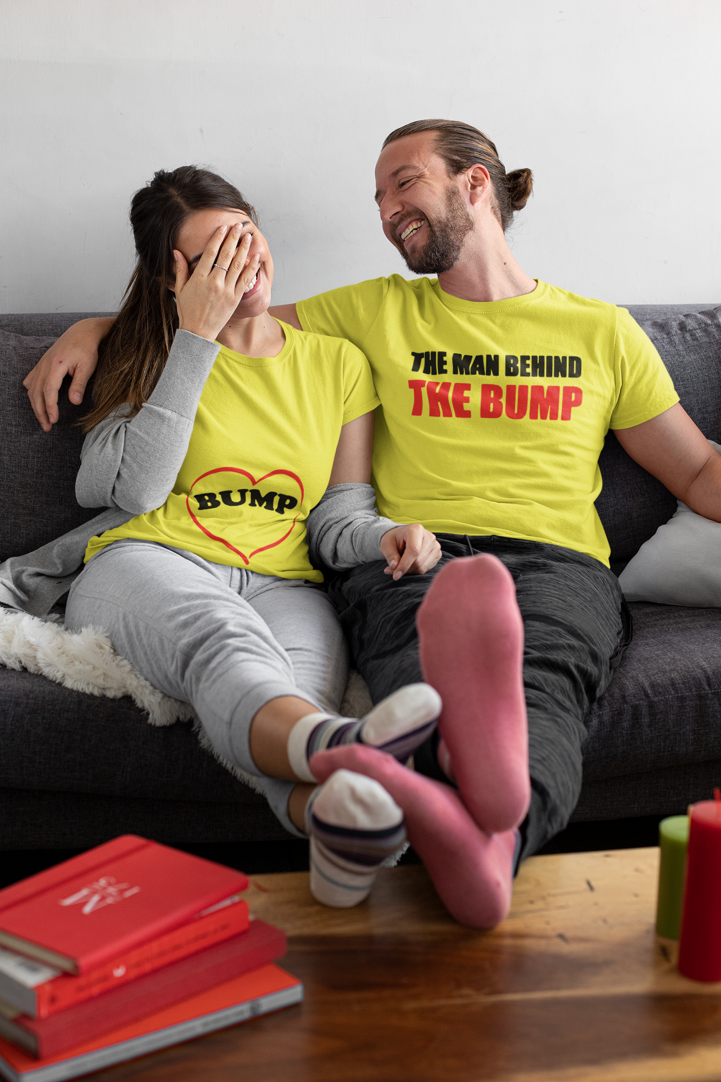Man Behind The Bump Maternity Couple Half Sleeves T-Shirts -FunkyTeesClub