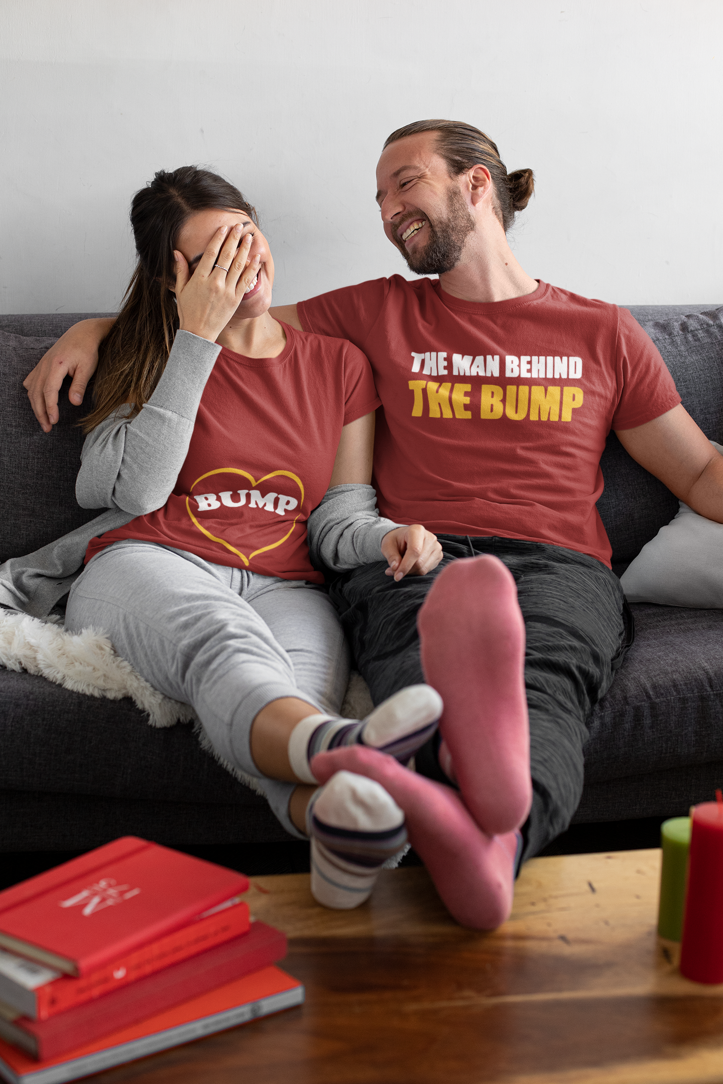 Man Behind The Bump Maternity Couple Half Sleeves T-Shirts -FunkyTeesClub